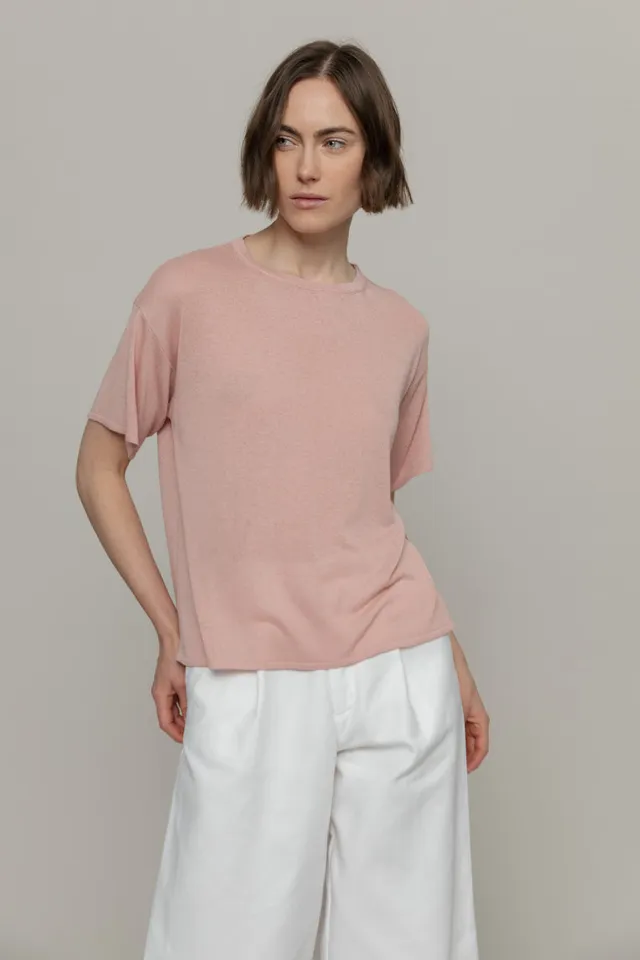 Tops Virginia top rose quartz en maille de viscose recyclée fluide