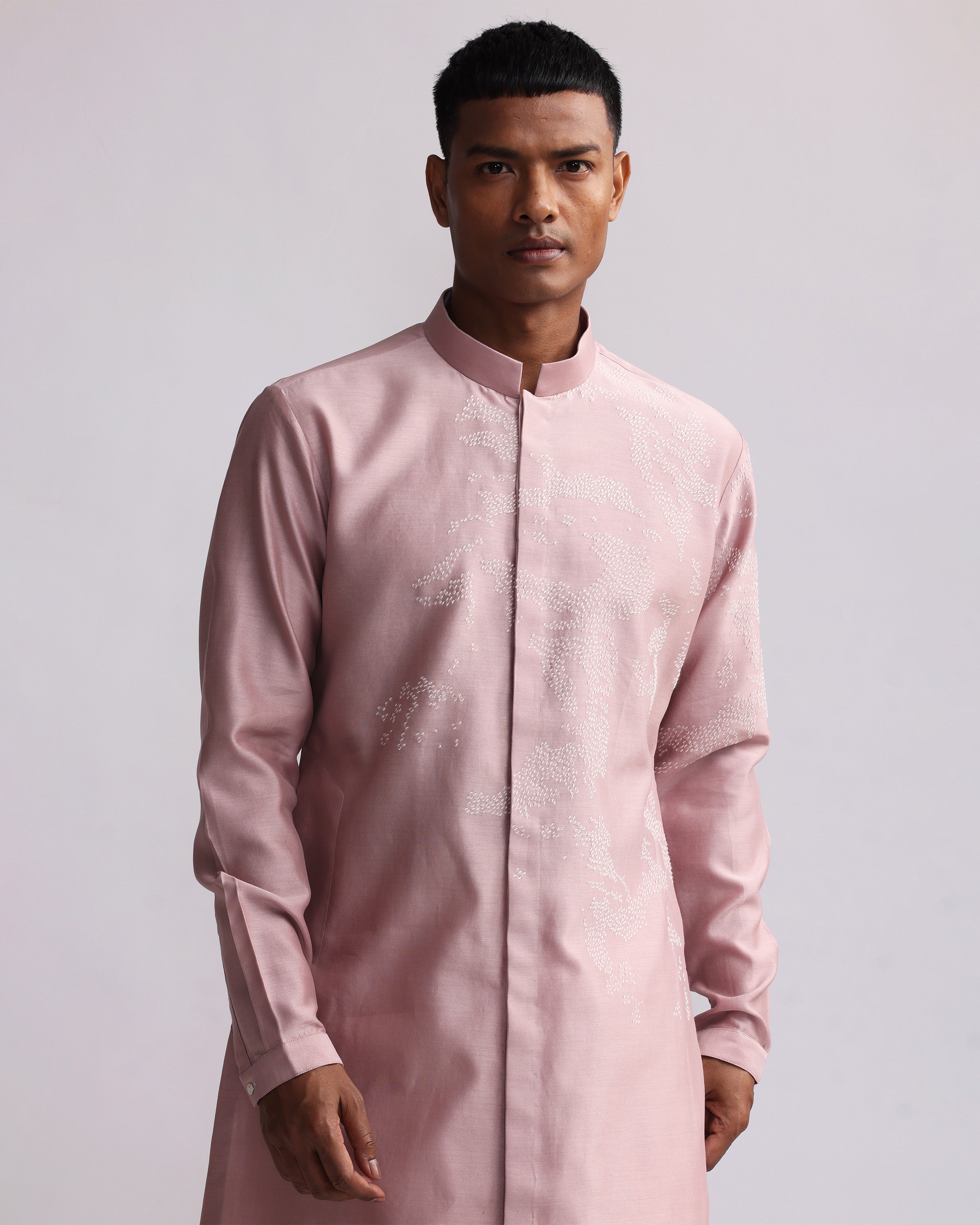 COUNTRYMADE Kurtas Shadow Camo Placement Front Open Kurta Set kurta vieux rose chanderi