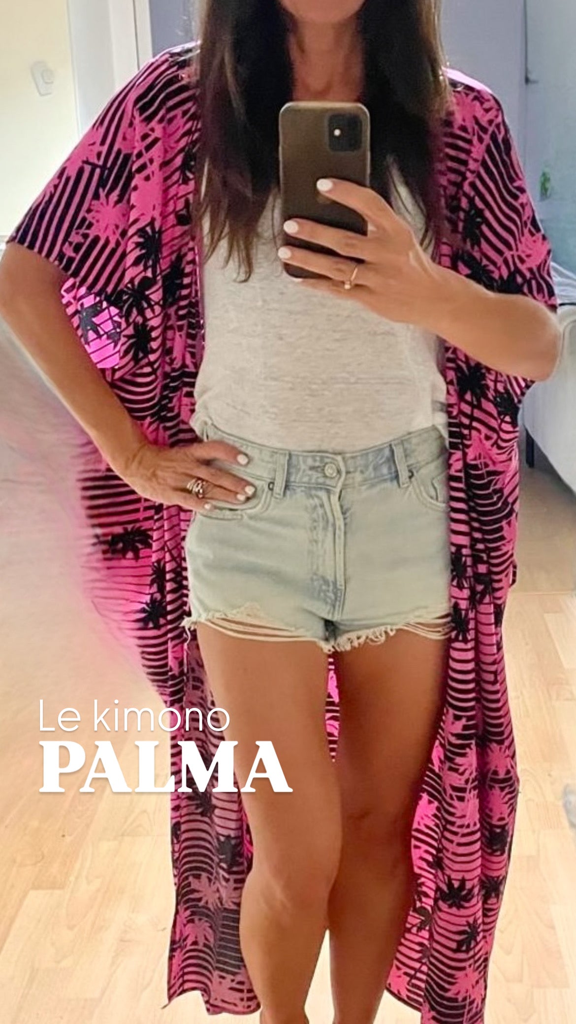 PANTRUCHE Kimonos PALMA kimono de plage rose long en viscose