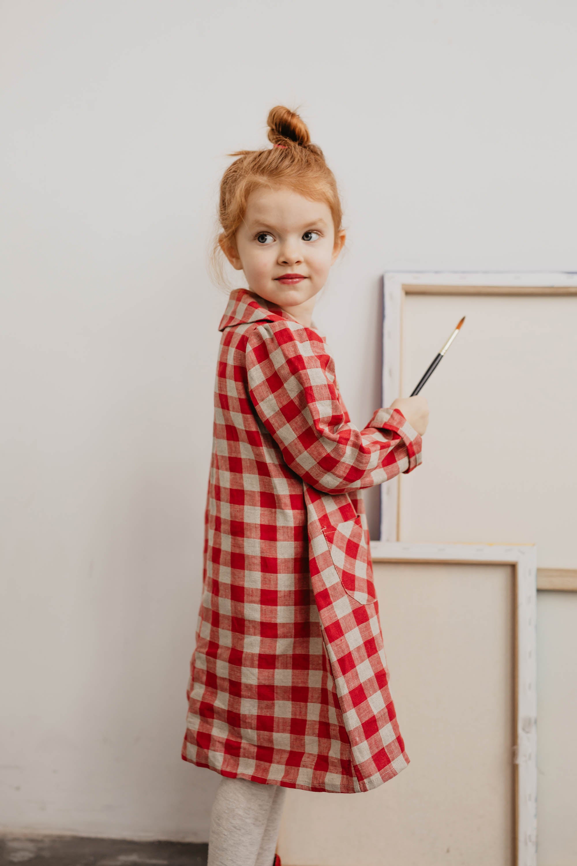 Laumė linen Kids Clothing GABIJA robe en lin à carreaux verts