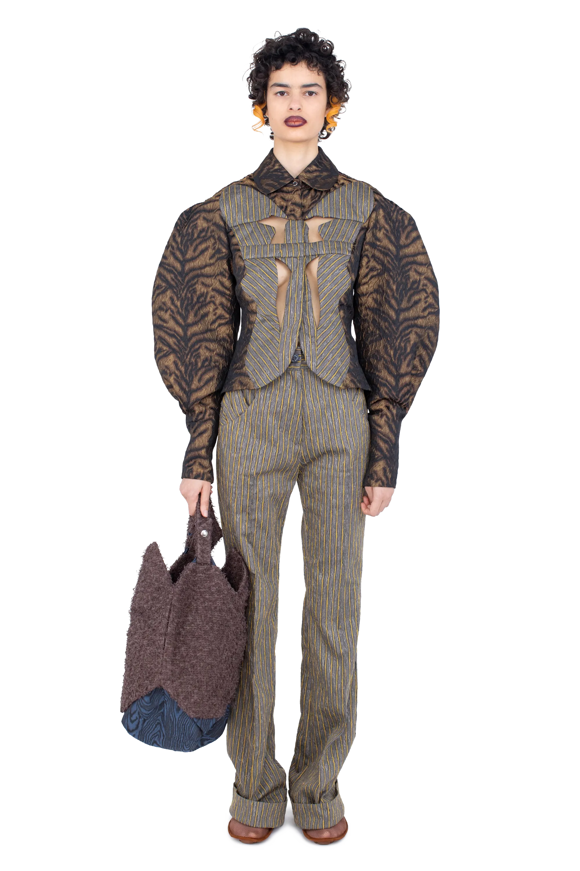 Kiko Kostadinov Outerwear ISTRIAN Jacket veste Bronze Tiger 34-42 épaules plissées