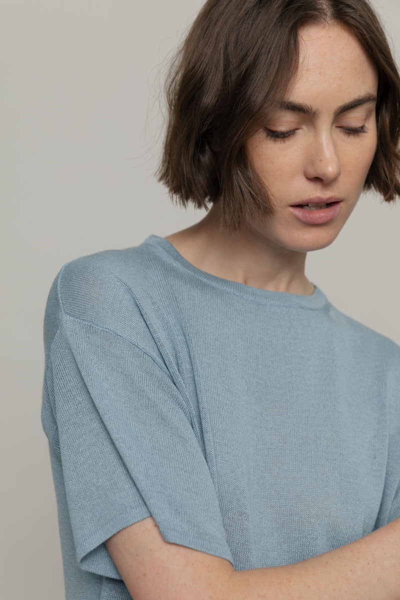 Sourire Multicolore Tops Virginia top bleu ciel maille fine viscose recyclée