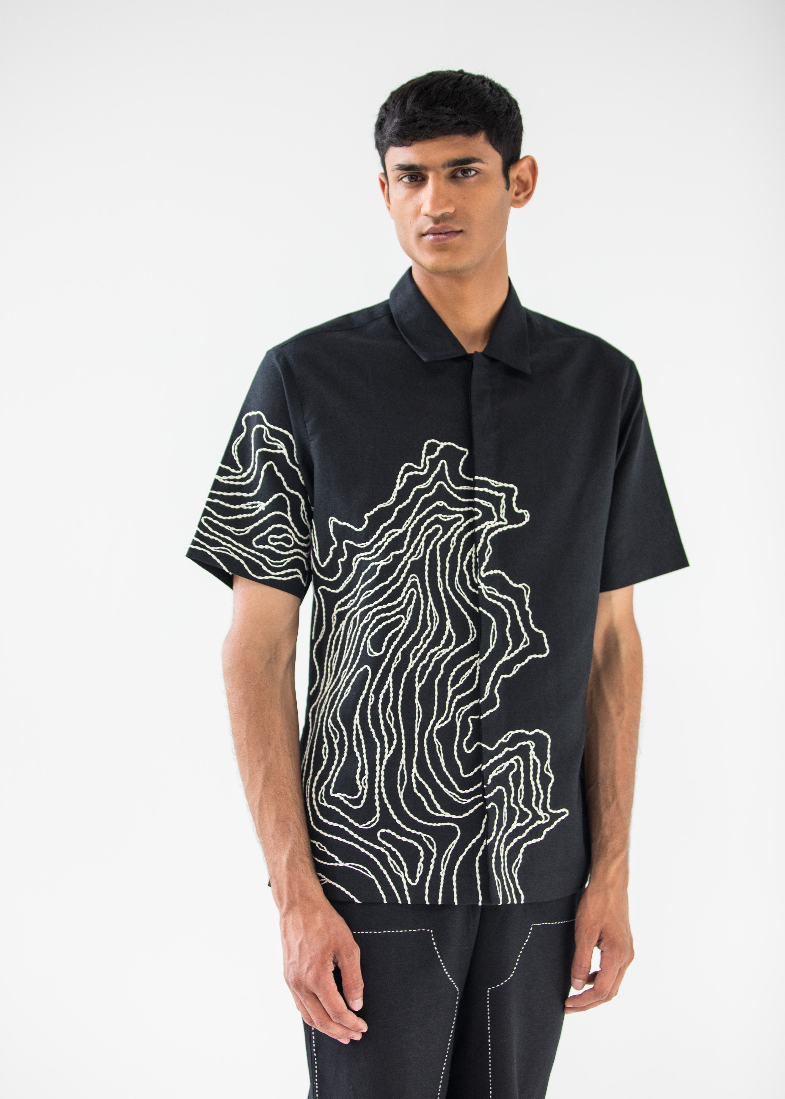 COUNTRYMADE Shirts BALKAN EMBROIDERED SHIRT chemise noire en lin brodée