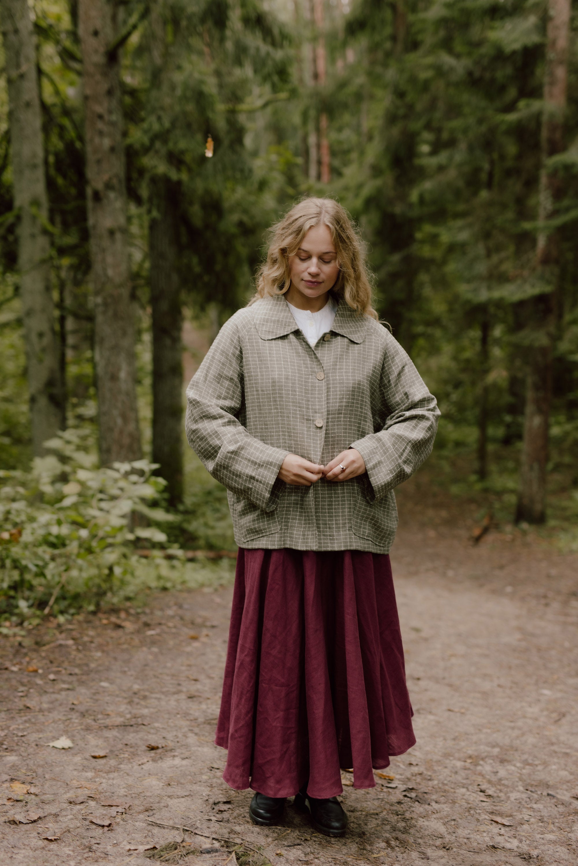Laumė linen Linen Jackets Kate veste oversize en lin bleu profond