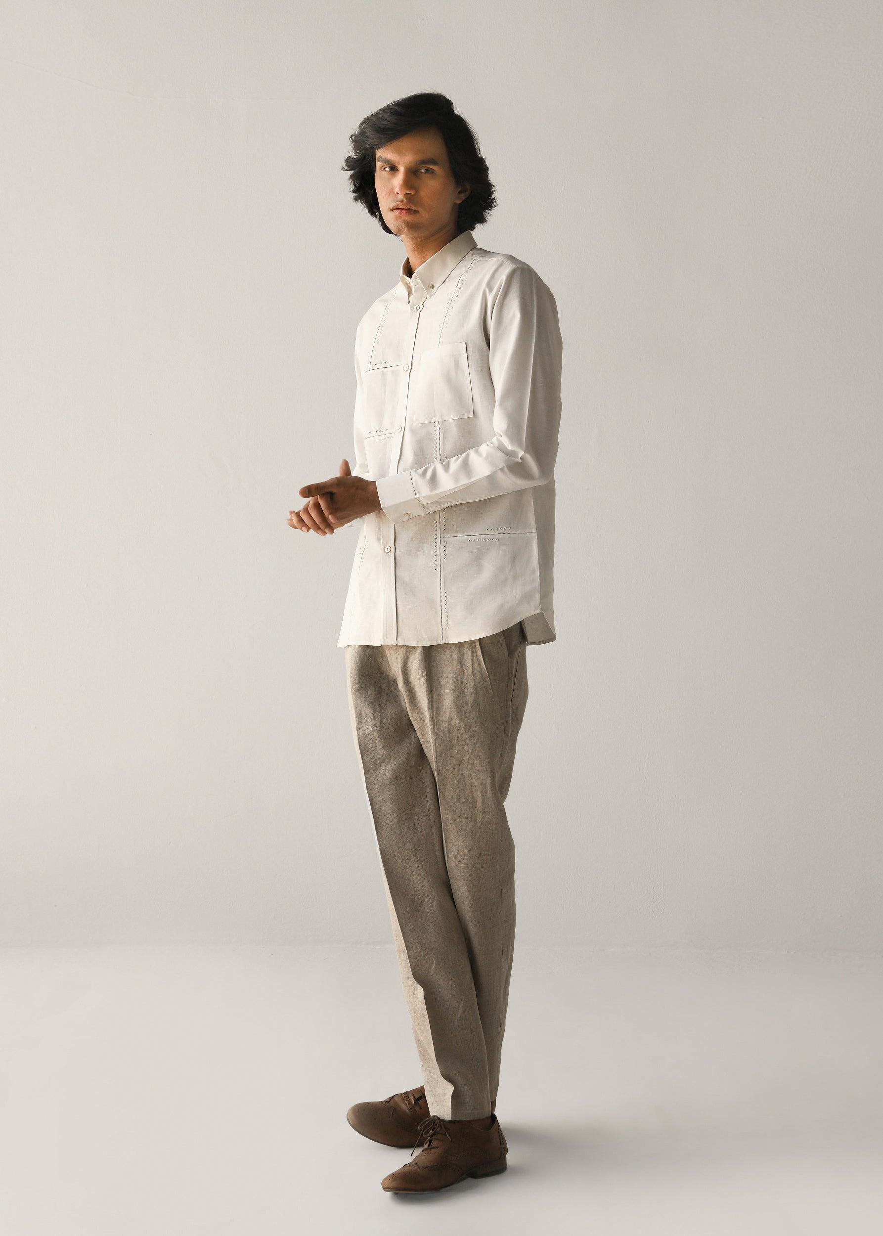 COUNTRYMADE Shirts Fuselage Fagotting Shirt chemise blanc cassé en lin coton