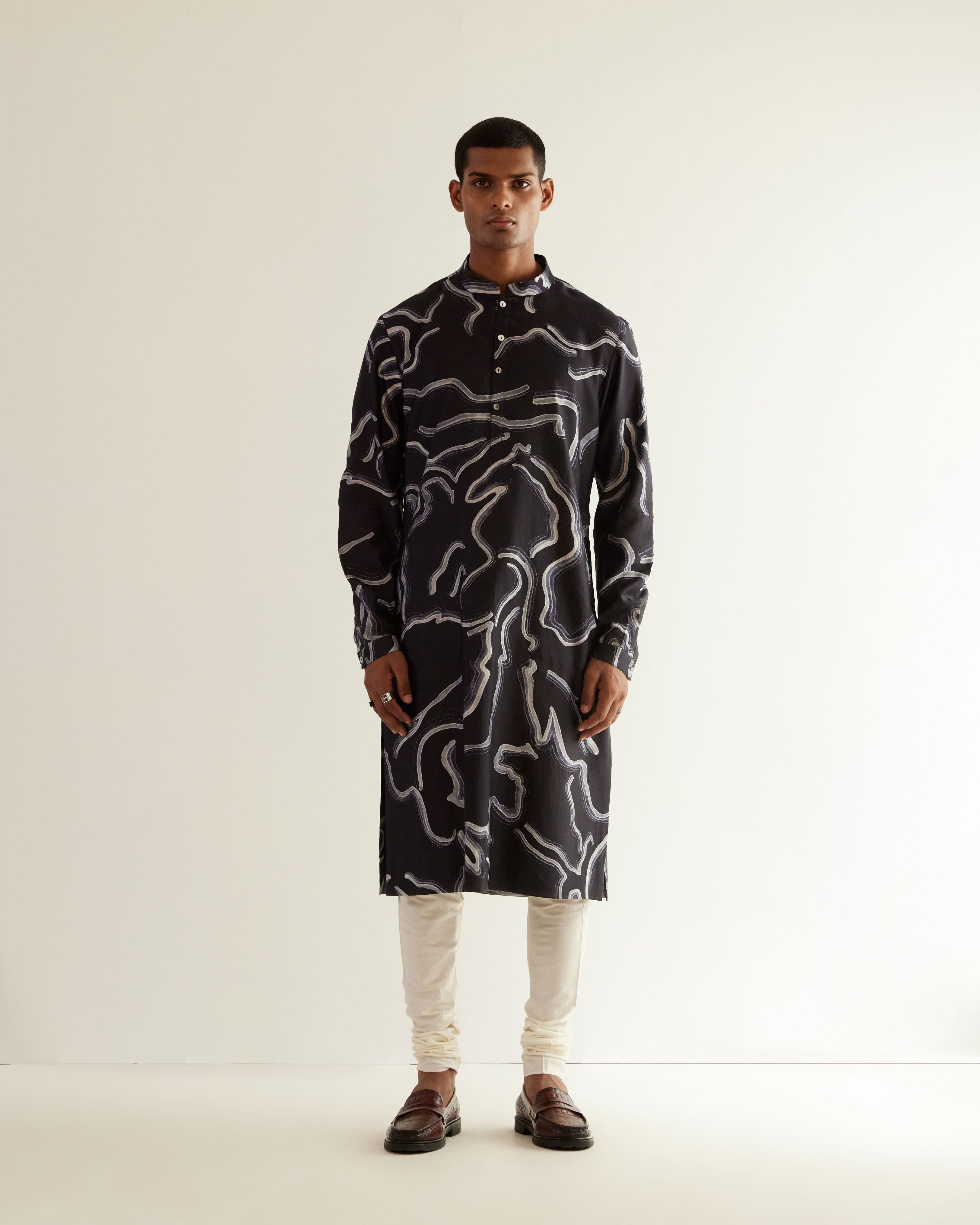COUNTRYMADE Kurtas Desert Print Silk Kurta kurta navy en soie