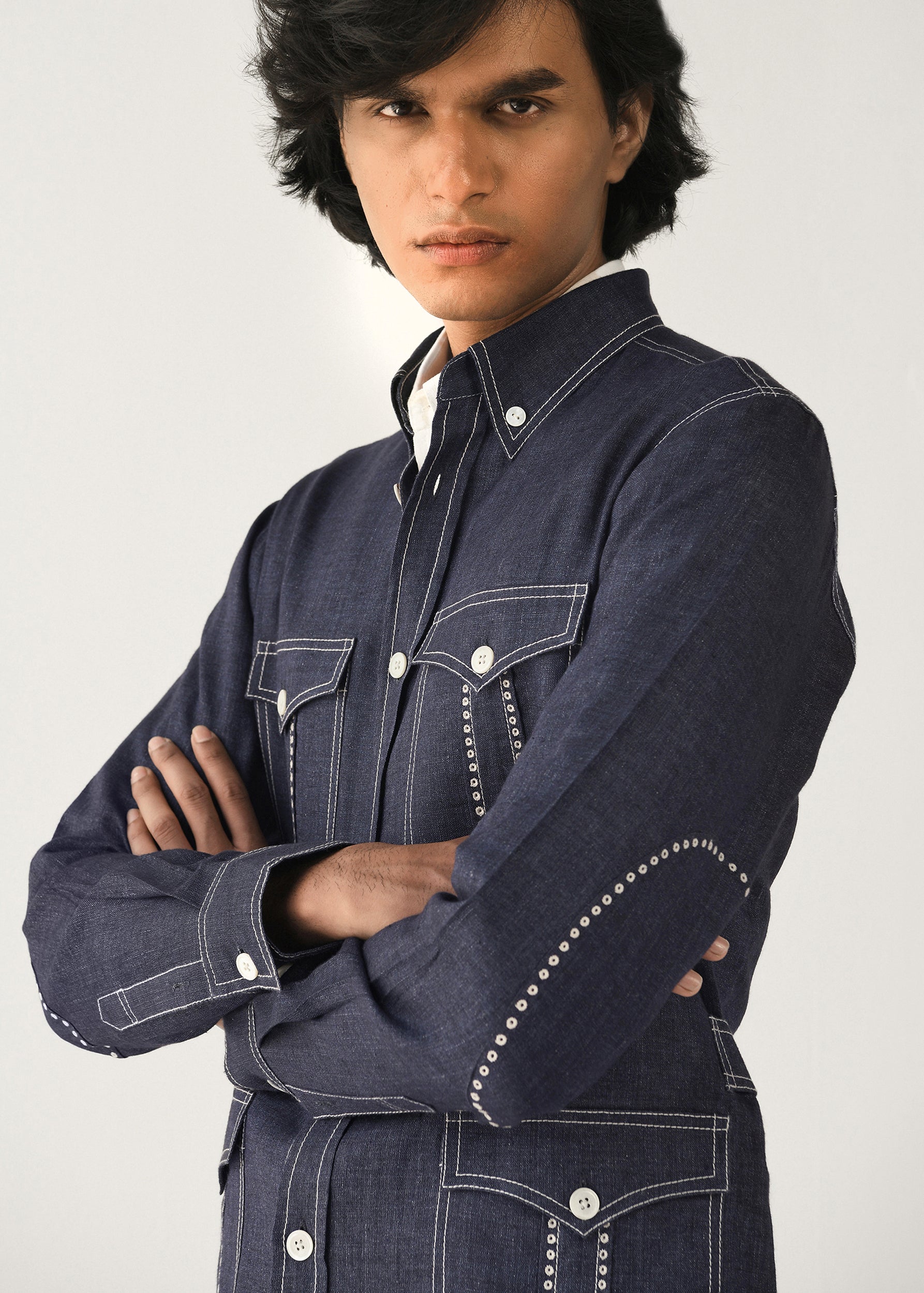 COUNTRYMADE Shirts Linen denim Overshirt surchemise marine en lin