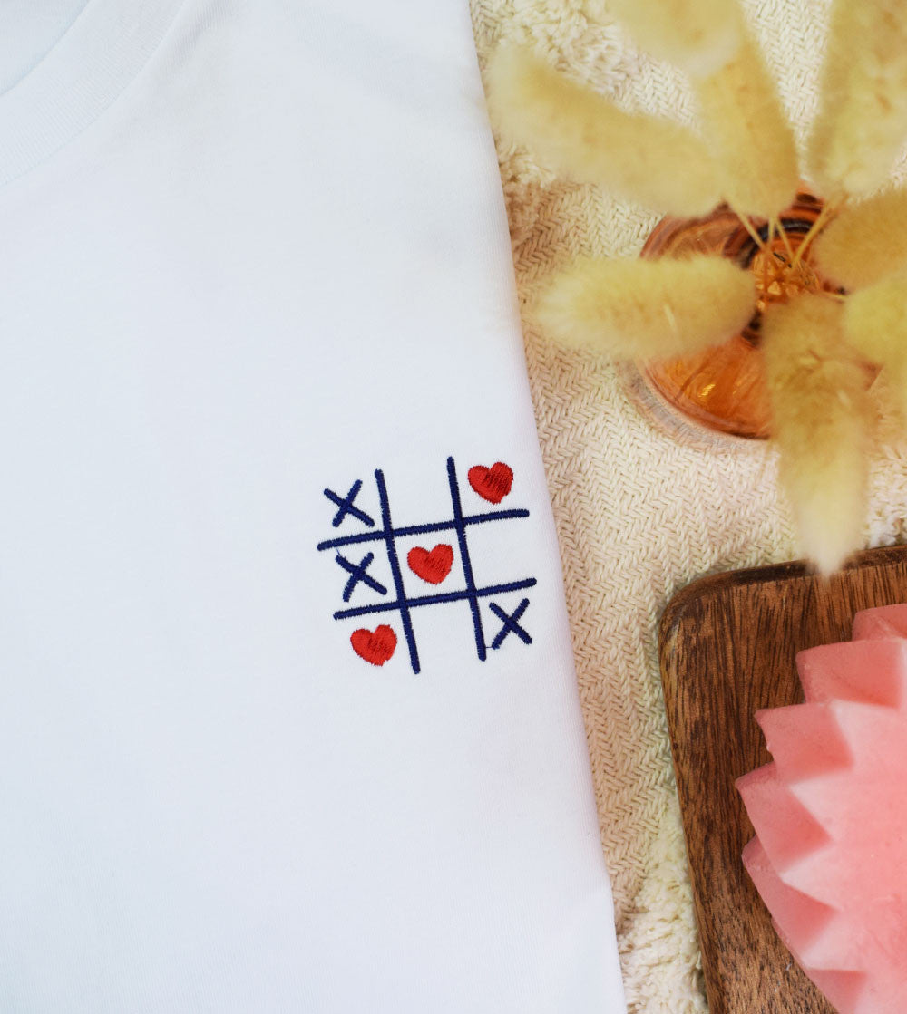 Juste Un T-shirt T-shirts Brodés Morpion Love t-shirt brodé blanc