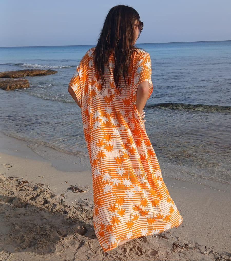 PANTRUCHE Kimonos PALMA orange kimono long taille unique en viscose