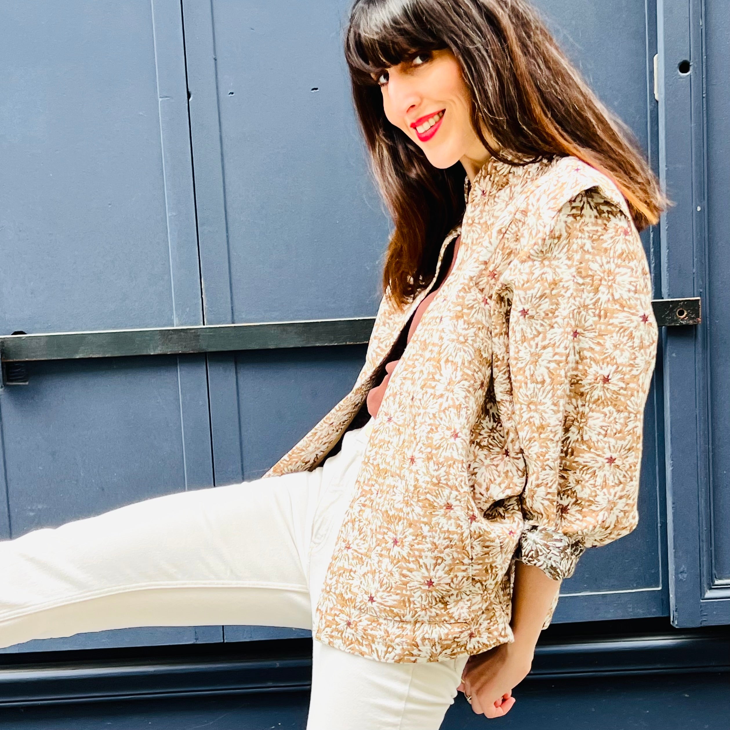 PANTRUCHE Vestes Veste CALI veste taupe en coton jacquard