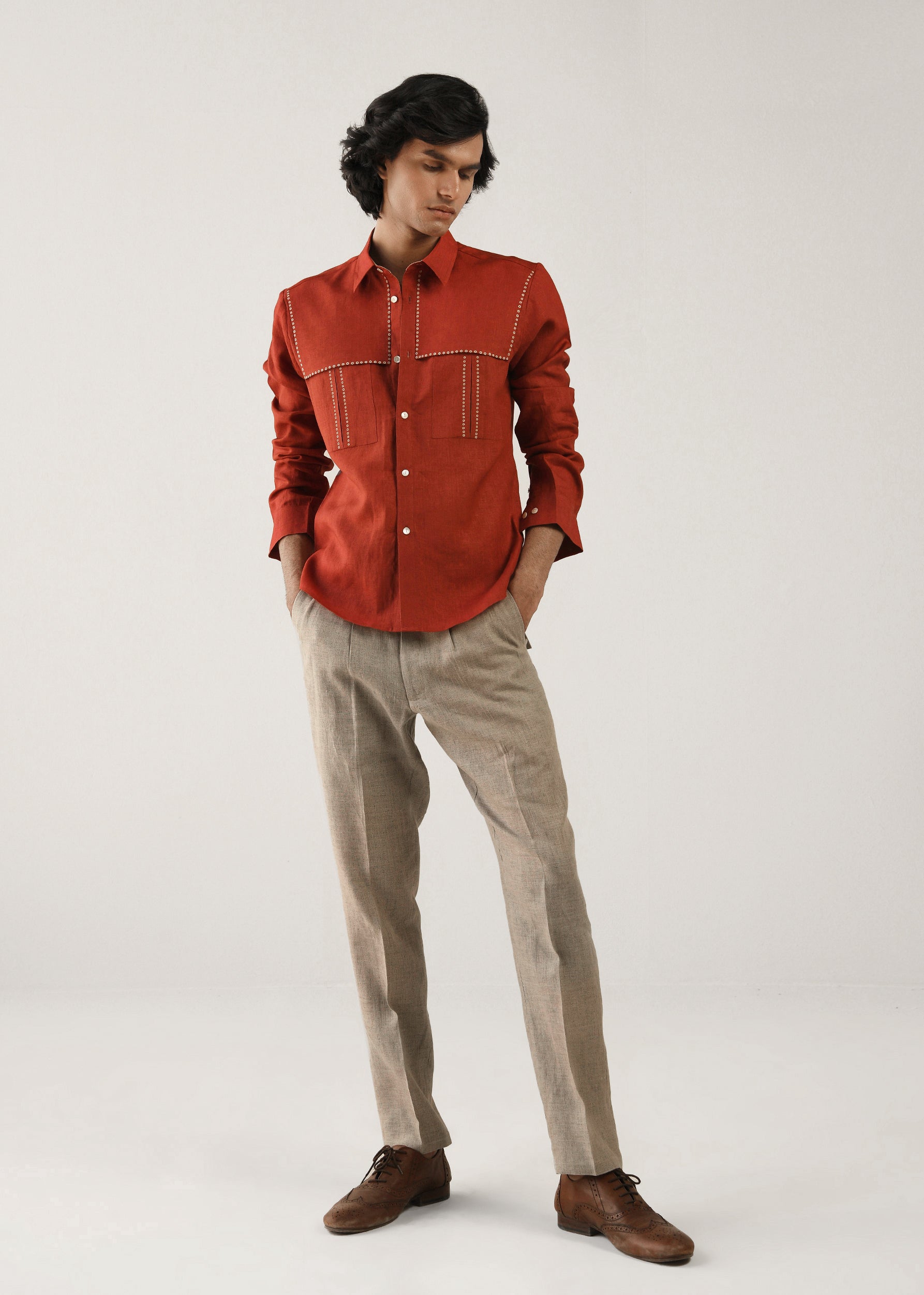 COUNTRYMADE Shirts Pocket Dots Shirt chemise rouge en lin sur mesure