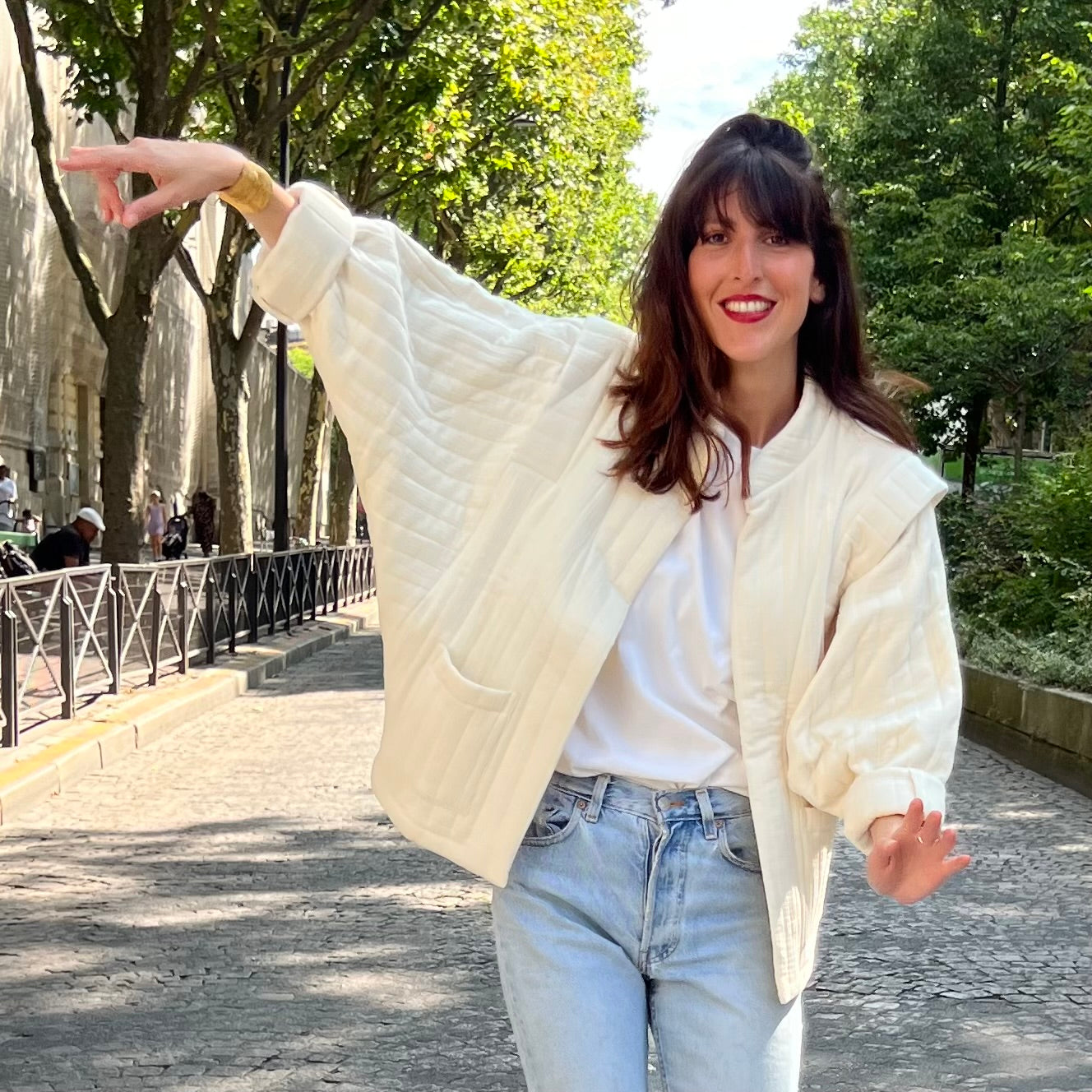 PANTRUCHE Vestes ISADORA veste crème en gaze de coton