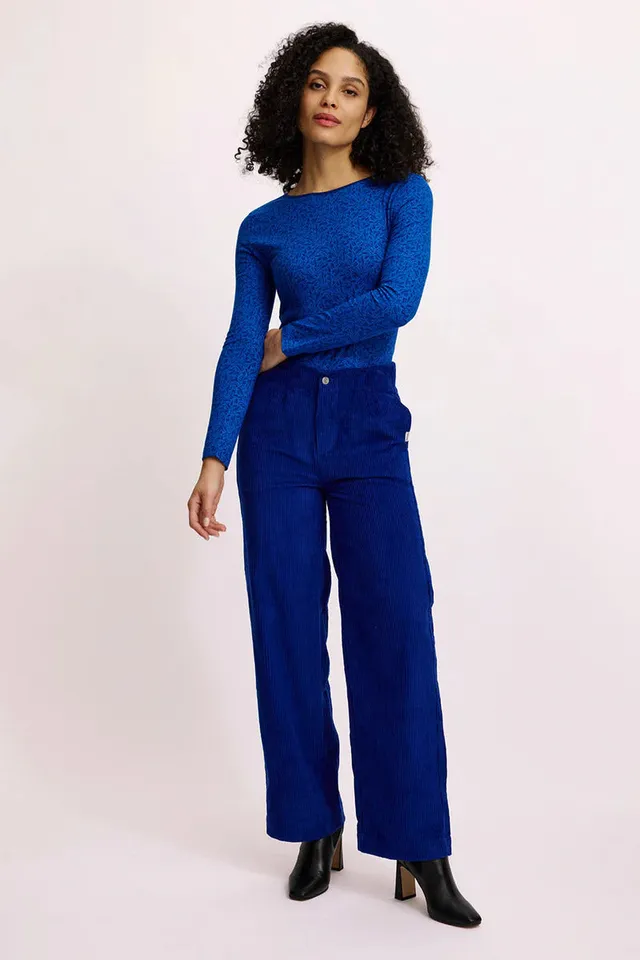 Sourire Multicolore Pantalons Pantalon bleu en velours côtelé de coton bio 36 stretch