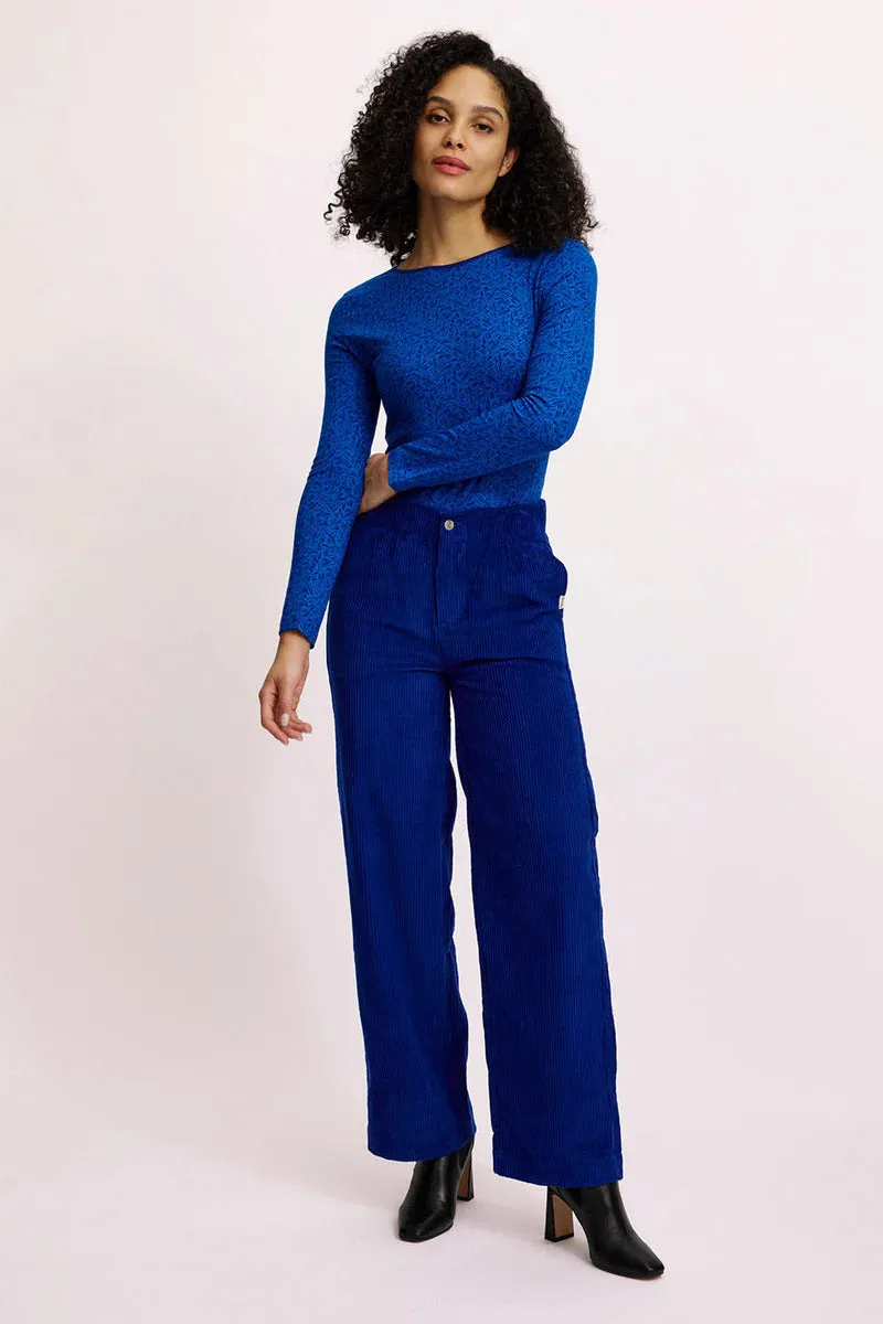 Sourire Multicolore Pantalons Pantalon bleu en velours côtelé de coton bio 36 stretch