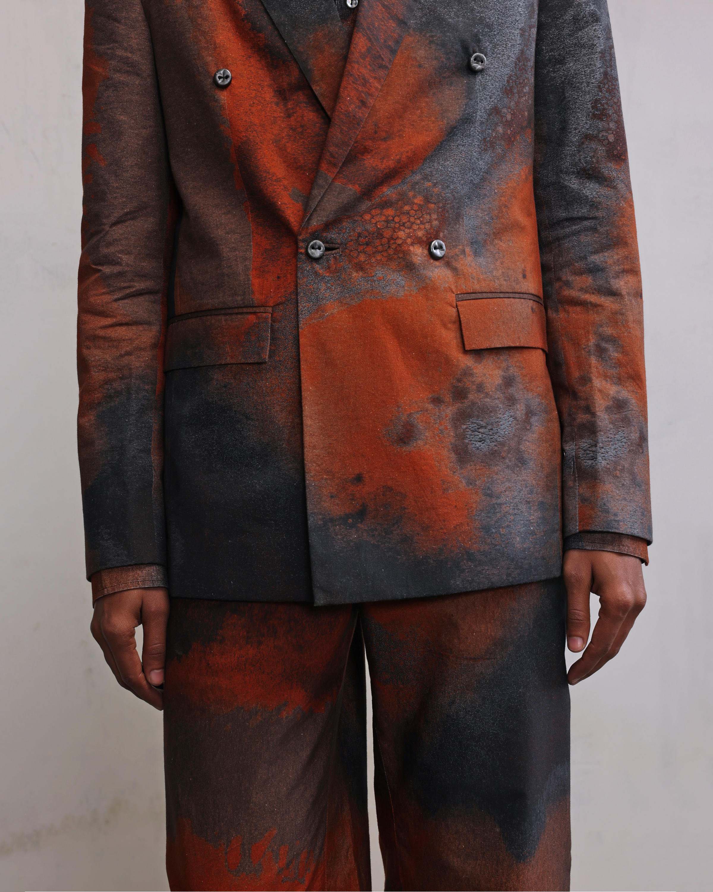 COUNTRYMADE Jackets Rust Printed Double Breasted Blazer blazer rouille imprimé