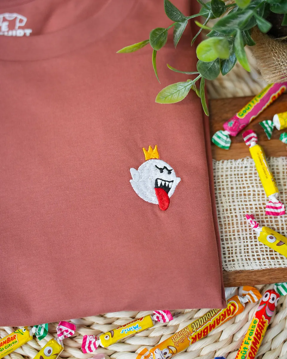Juste Un T-shirt T-shirts Brodés Roi Boo T-shirt blanc coton bio