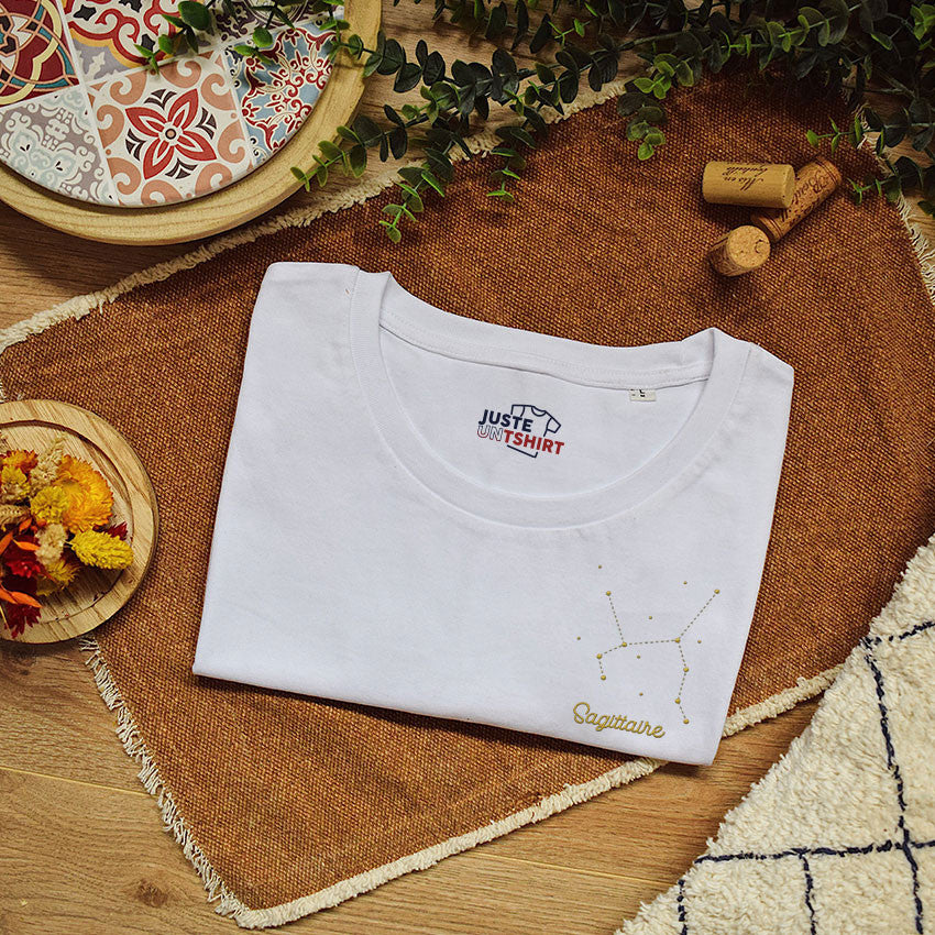 Juste Un T-shirt T-shirts Brodés Sagittaire t-shirt brodé blanc astro