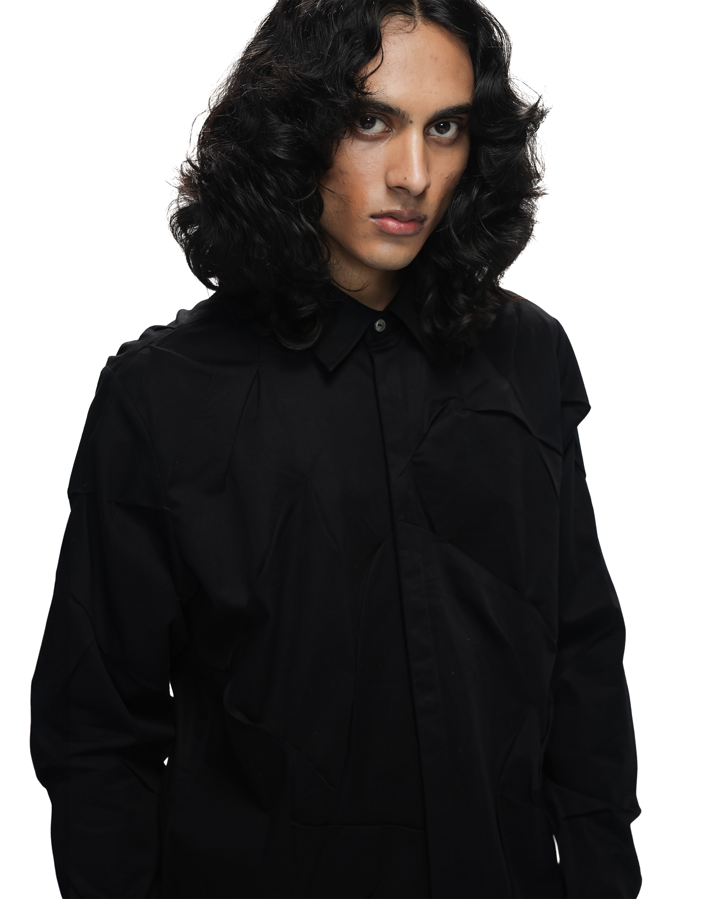COUNTRYMADE Shirts Deformed Black Hand Tuck Shirt chemise XS coton sergé