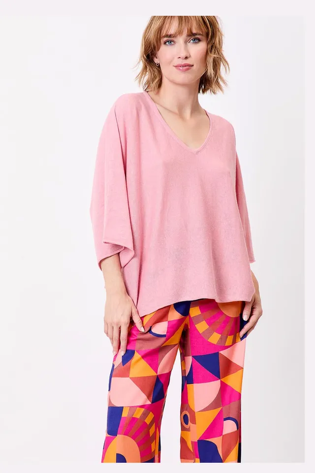 Sourire Multicolore Pulls Pull Amil rose poudré maille de coton et ramie oversize