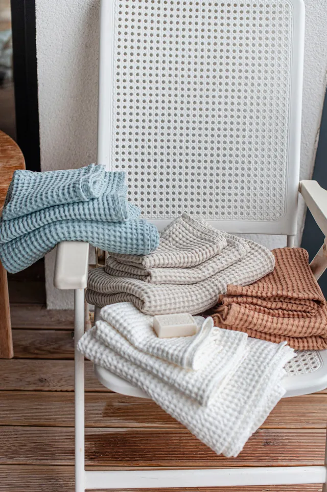 Laumė linen Home Edit lot de serviettes nid d’abeille lin coton crème