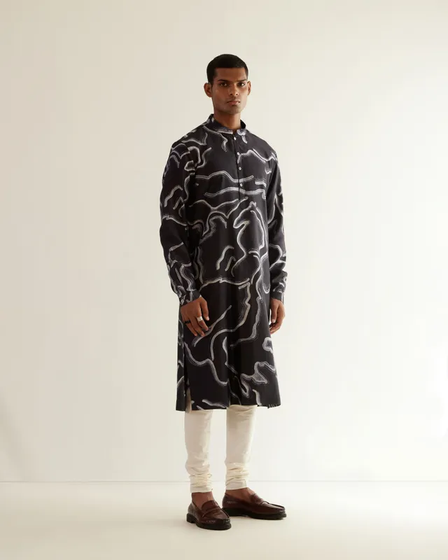 COUNTRYMADE Kurtas Desert Print Silk Kurta kurta navy en soie