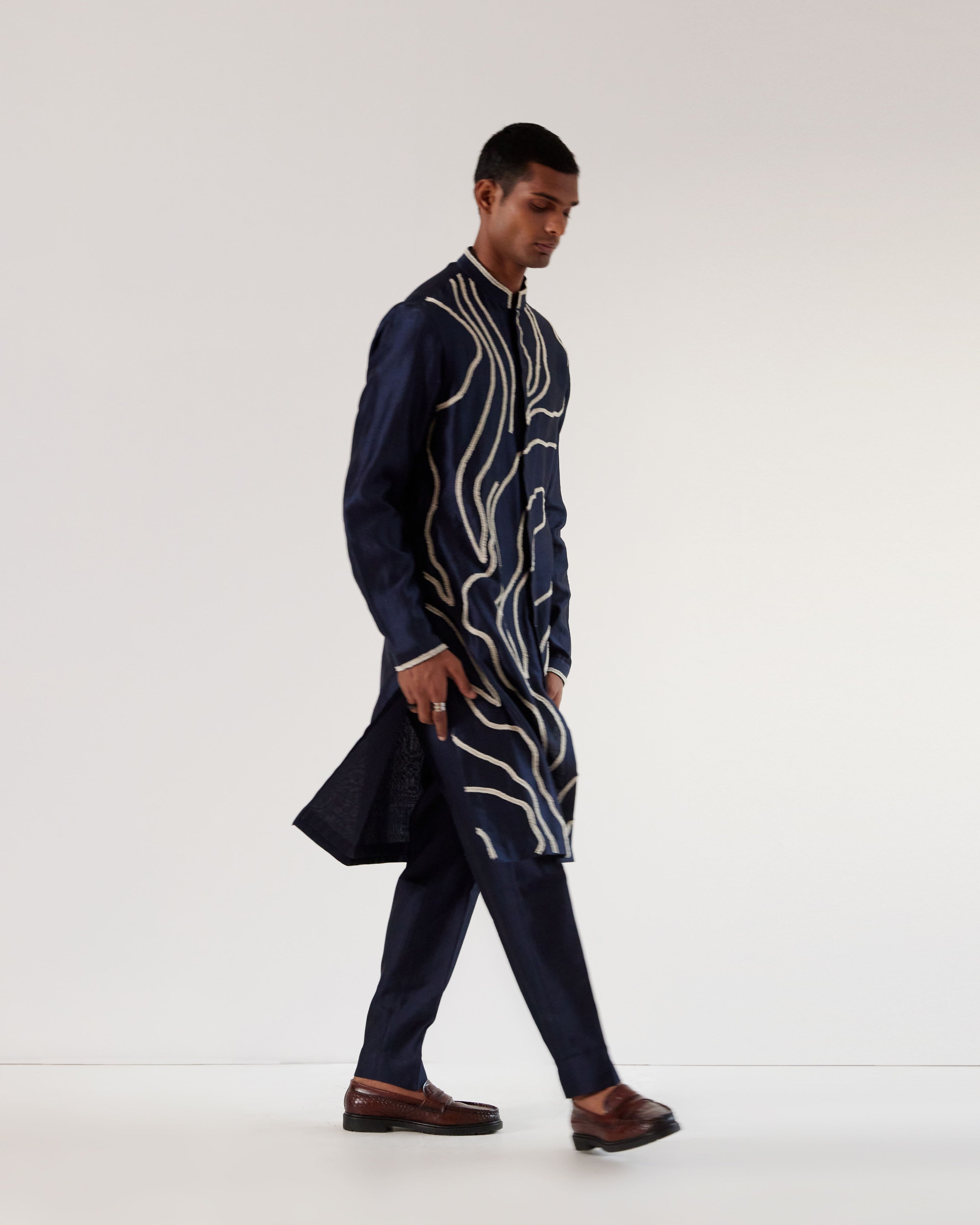 COUNTRYMADE Kurtas DNA Front Open Kurta Set ensemble kurta bleu marine