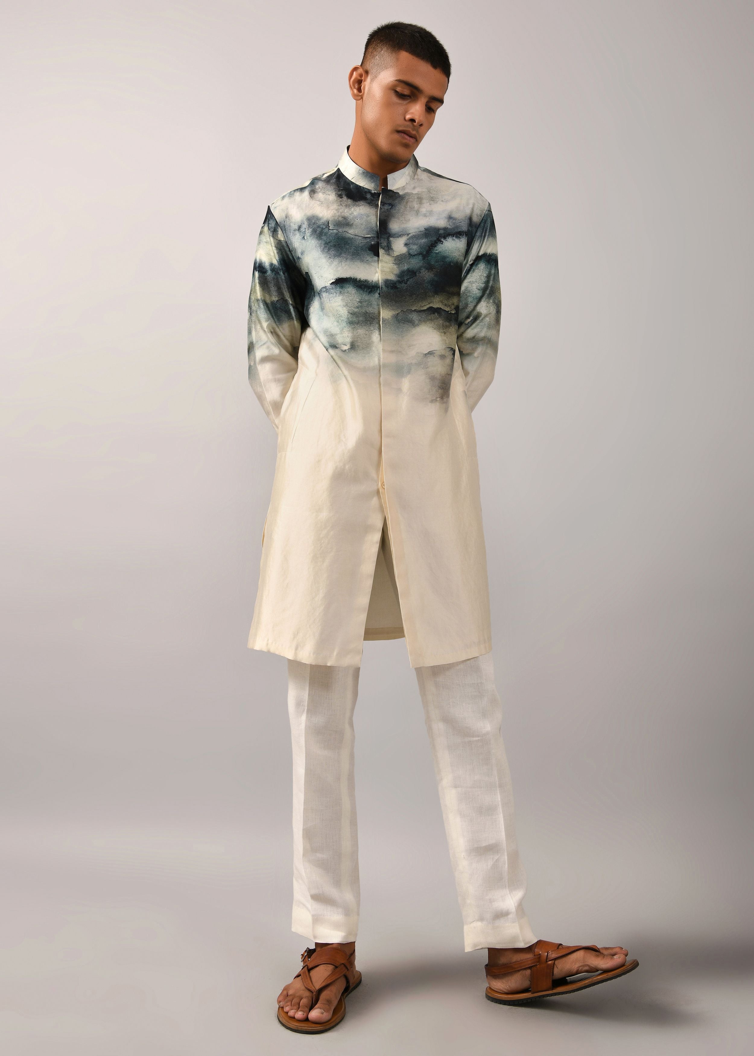 COUNTRYMADE Kurtas Camouflaged clouds front open Kurta kurta en soie pure