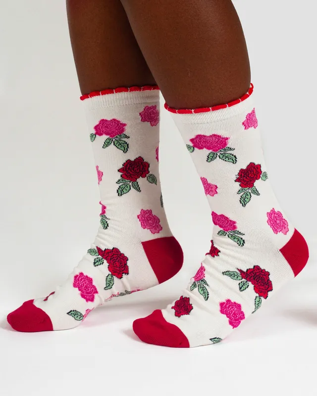 Chaussettes femme boutons de roses en bambou taille 36-40