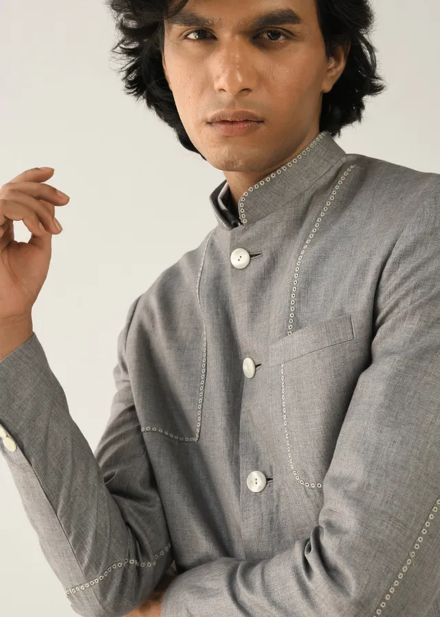 COUNTRYMADE Nehru Jackets Fuselage Bandhgala veste Nehru en lin gris