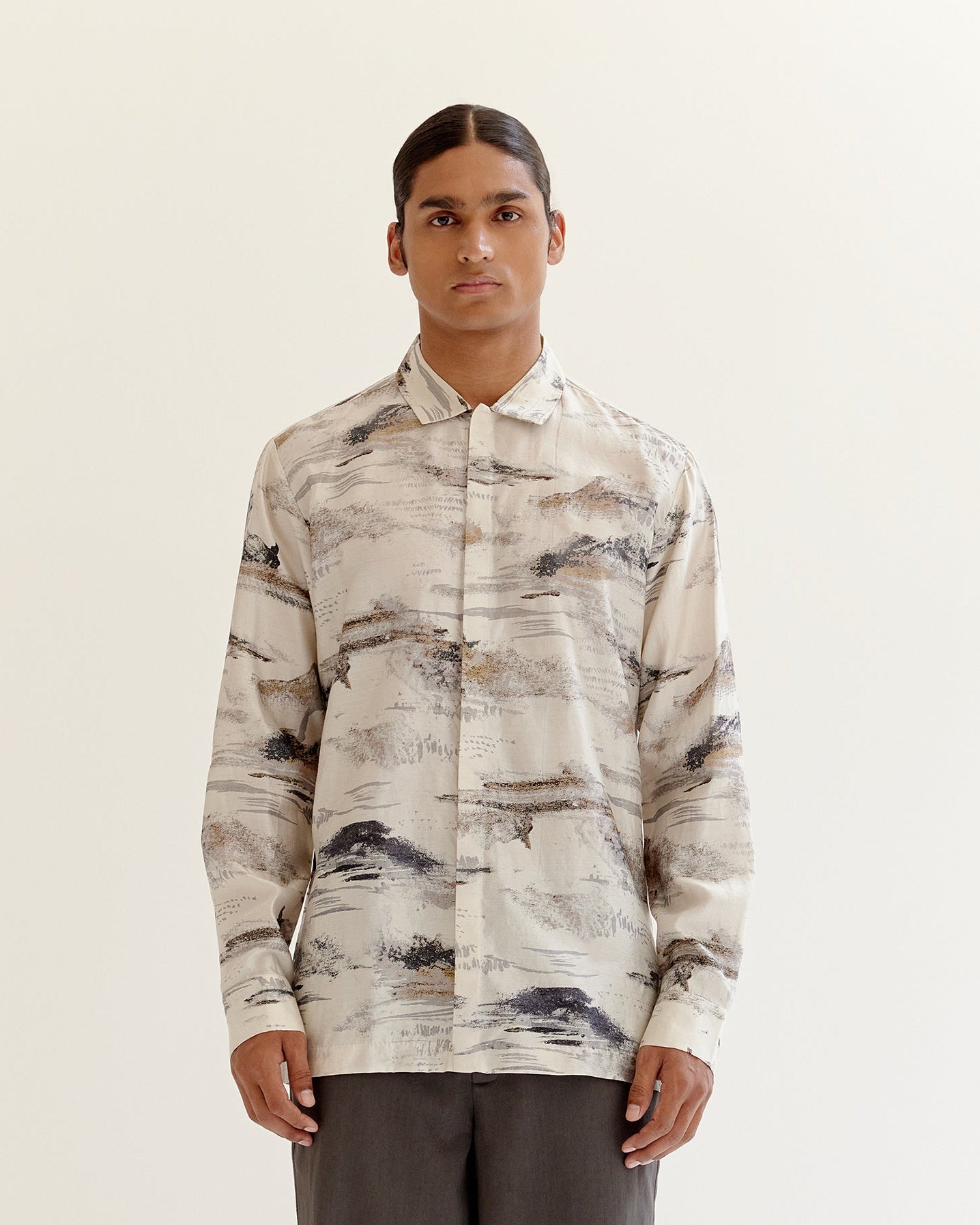 COUNTRYMADE Shirts Arid Brushstroke Silk Shirt chemise en soie imprimée
