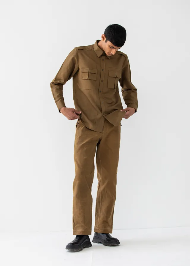 COUNTRYMADE Shirts NO MAN'S LAND WORKWEAR POCKET SHIRT marron en lin