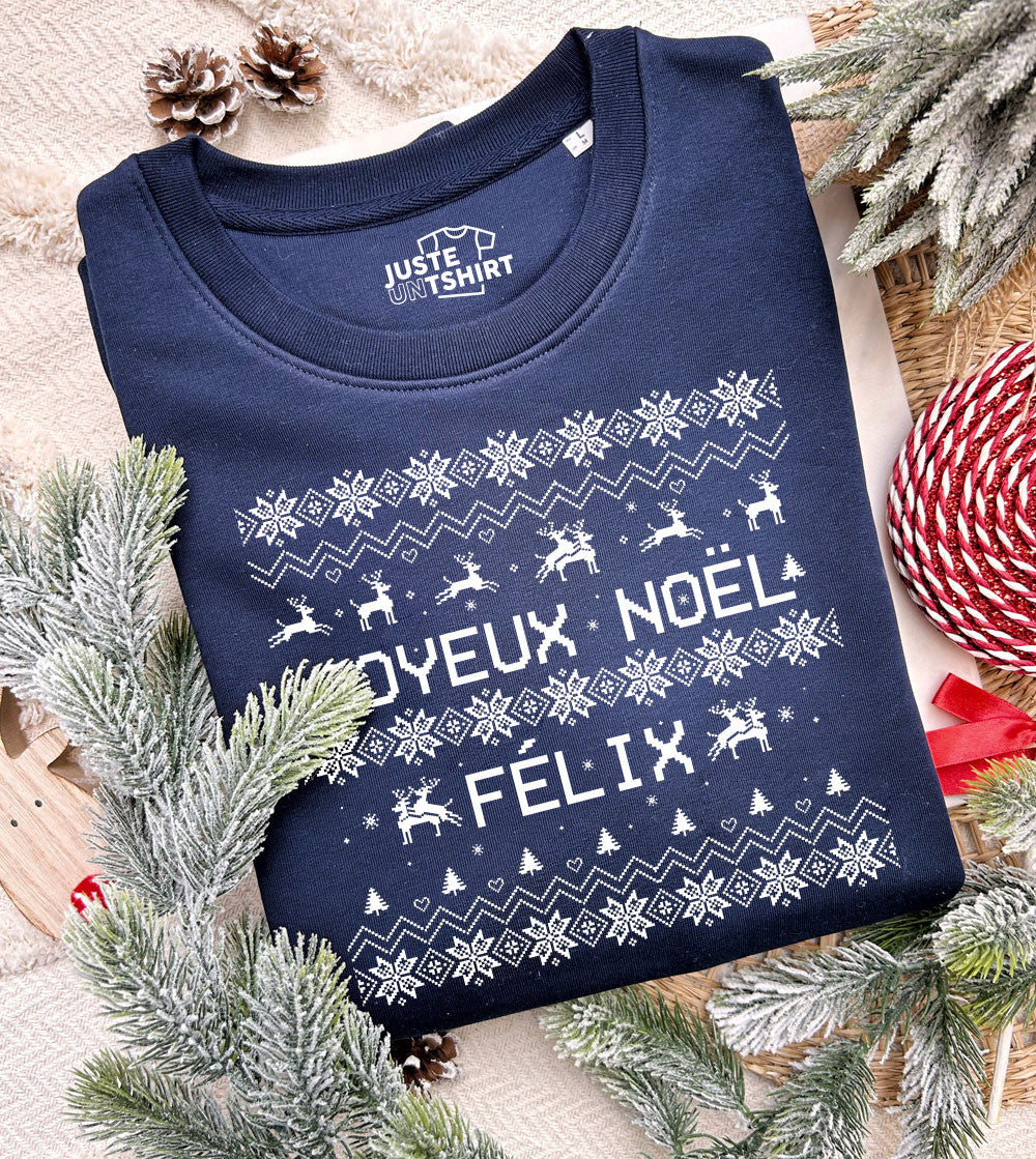 Juste Un T-shirt Sweats Imprimés Joyeux Noël Félix sweat bleu ciel