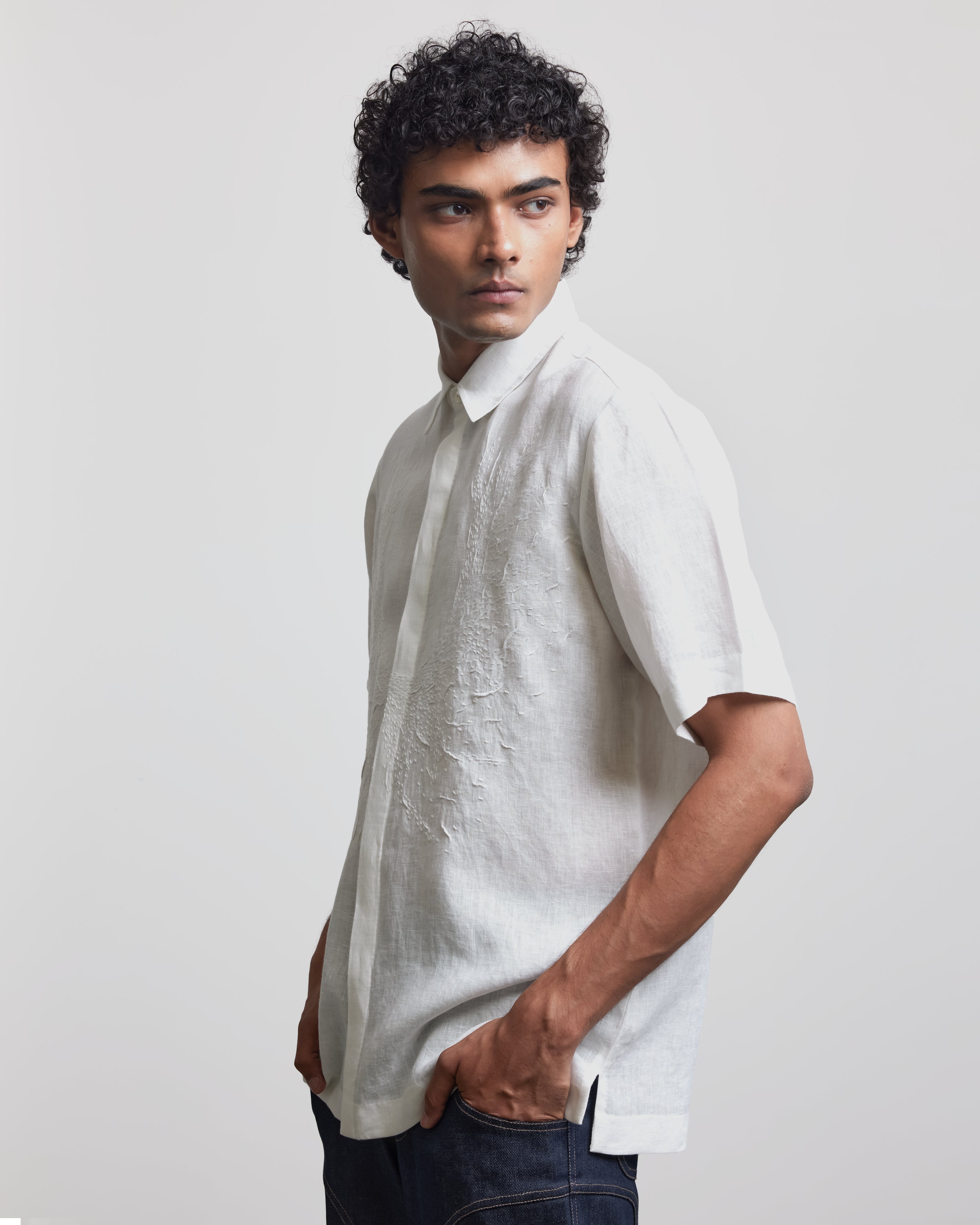 COUNTRYMADE Shirts White Wreath chemise XS à XXL en lin brodé