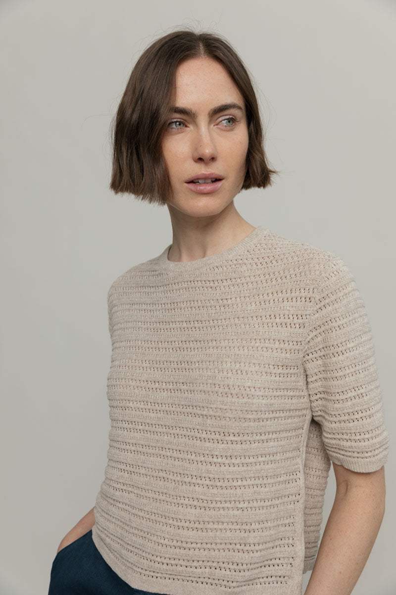 Rifò Pulls Pull Elisa pull en coton recyclé beige maille ajourée