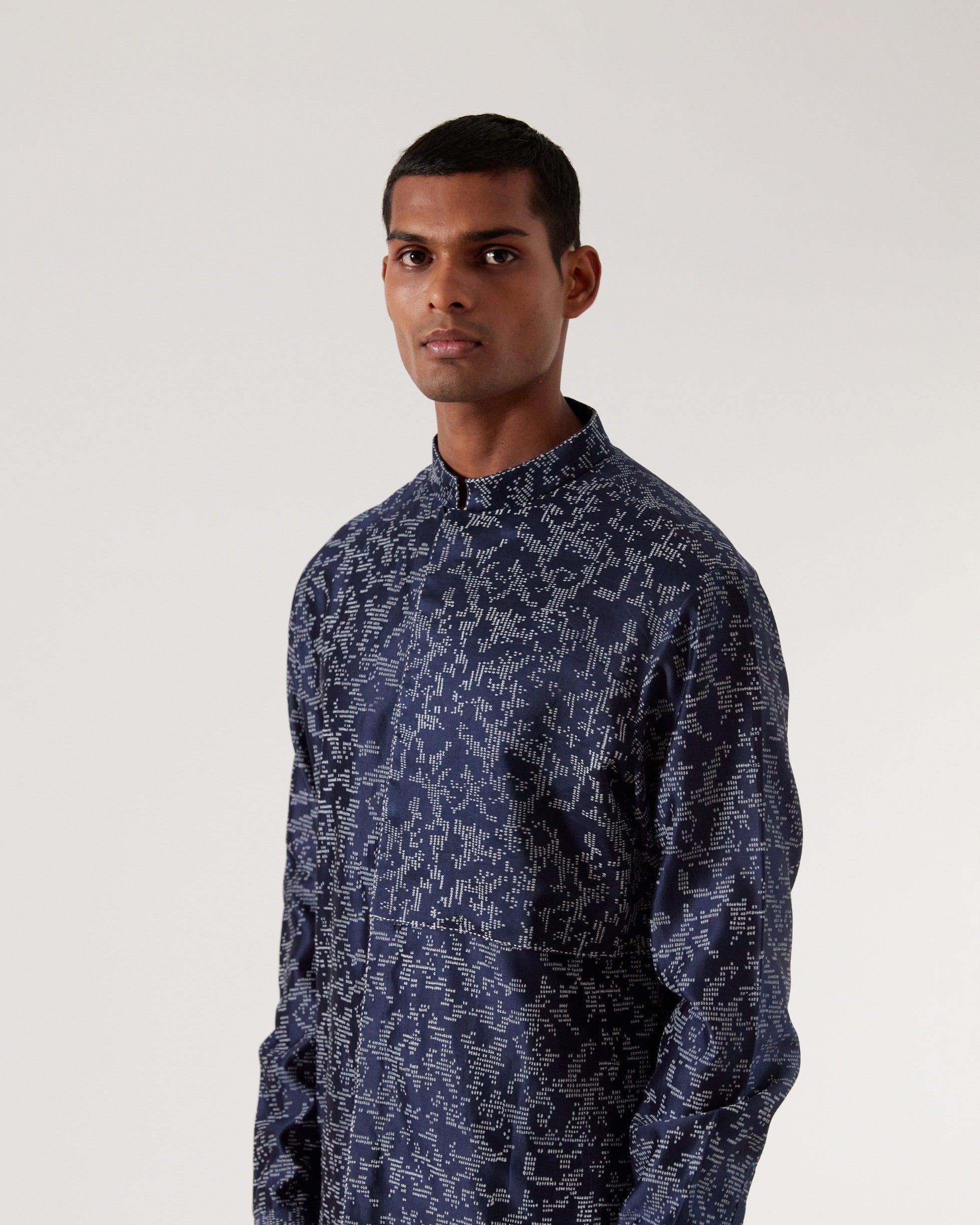 COUNTRYMADE Kurtas Camo Block Front Open Kurta Set kurta bleu marine