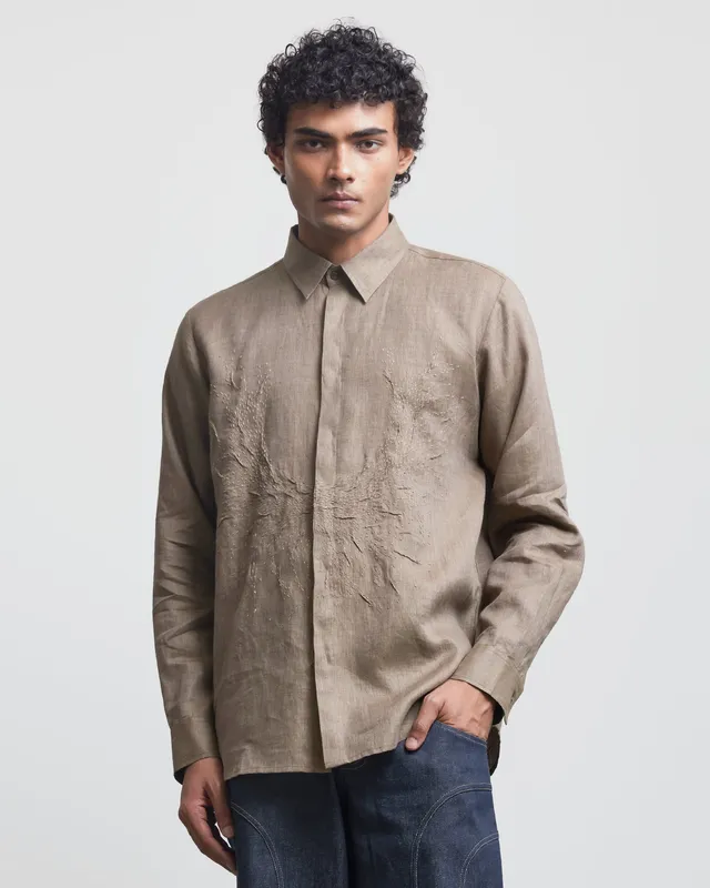 COUNTRYMADE Shirts Beige Wreath chemise beige en lin brodée