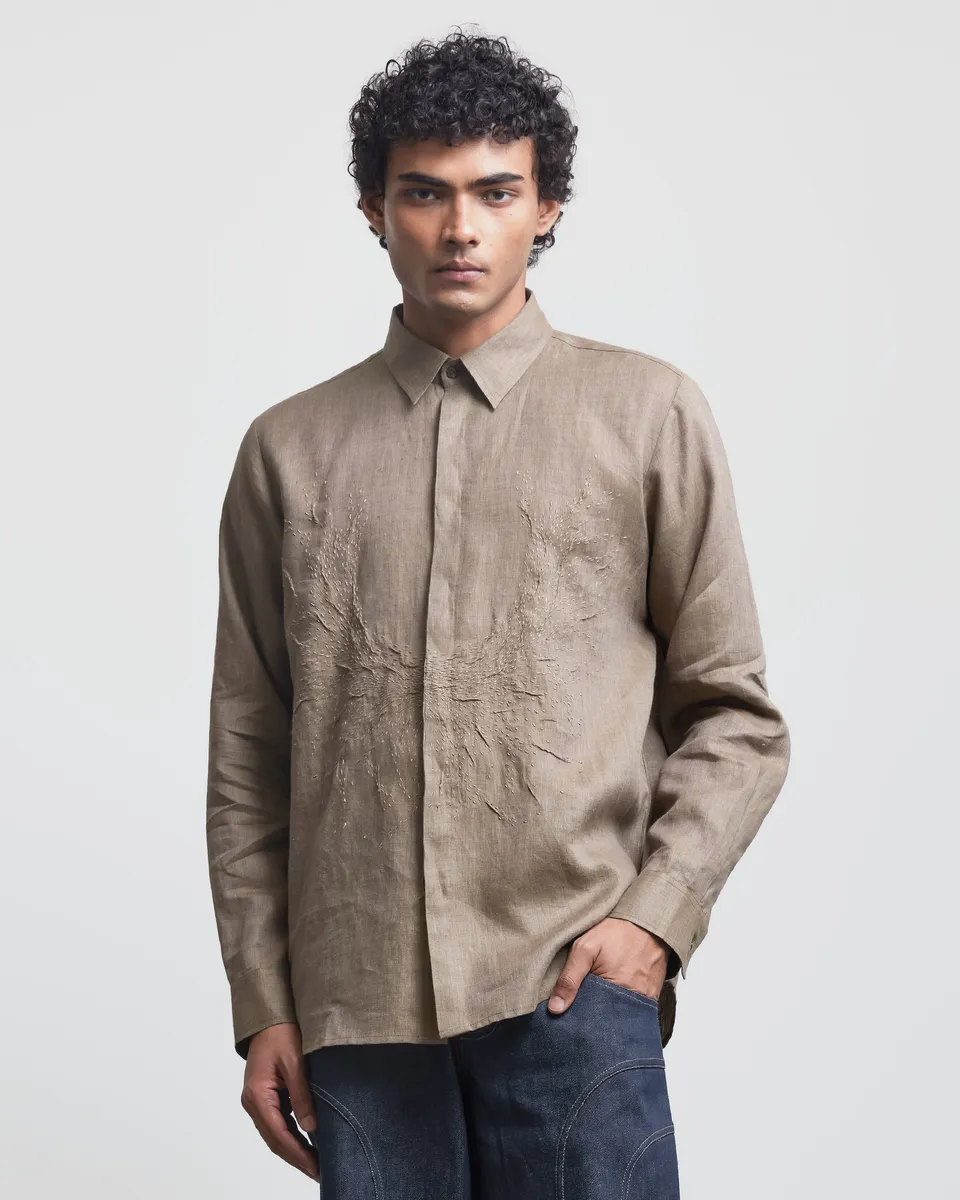 COUNTRYMADE Shirts Beige Wreath chemise beige en lin brodée