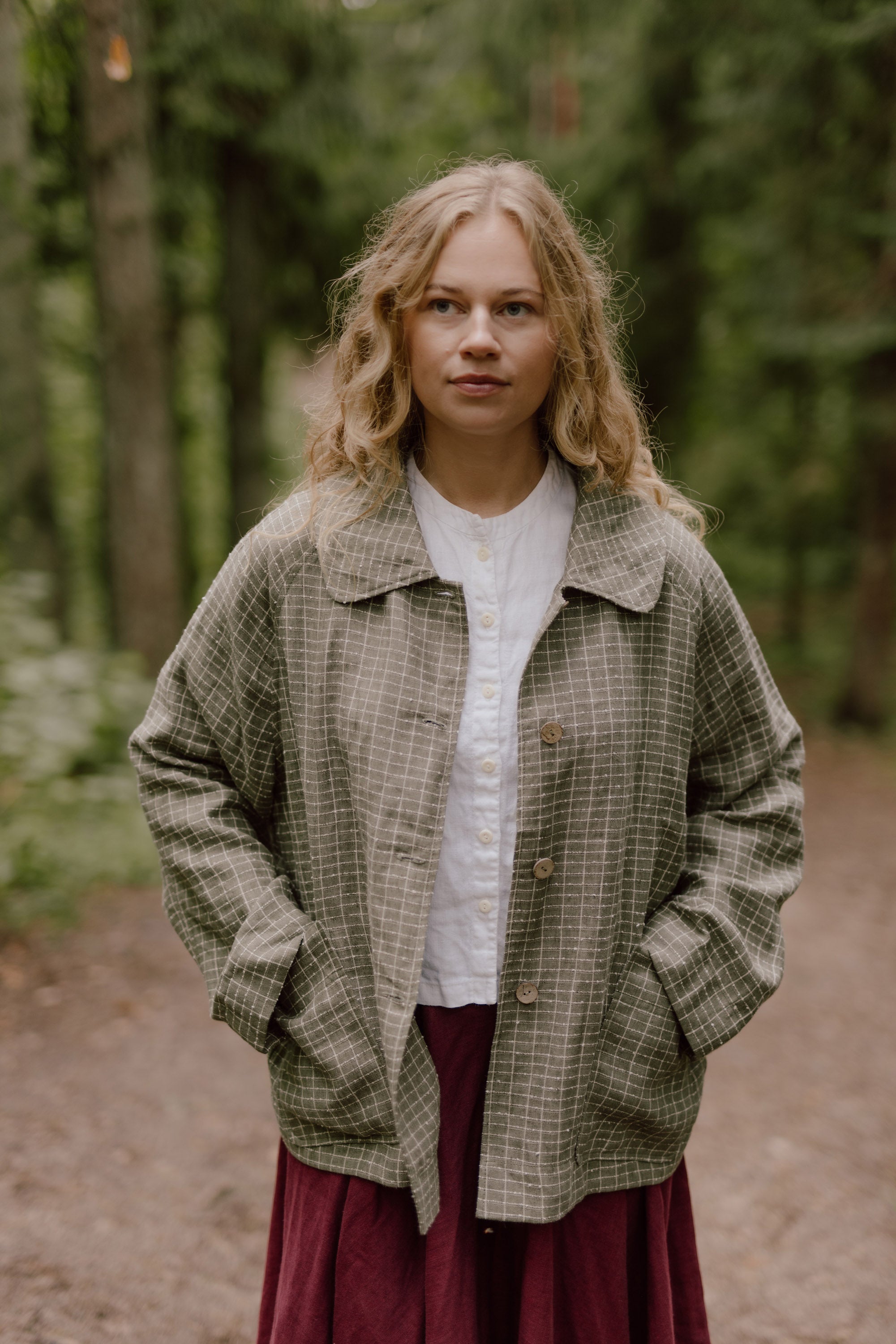 Laumė linen Linen Jackets Kate veste oversize en lin bleu profond