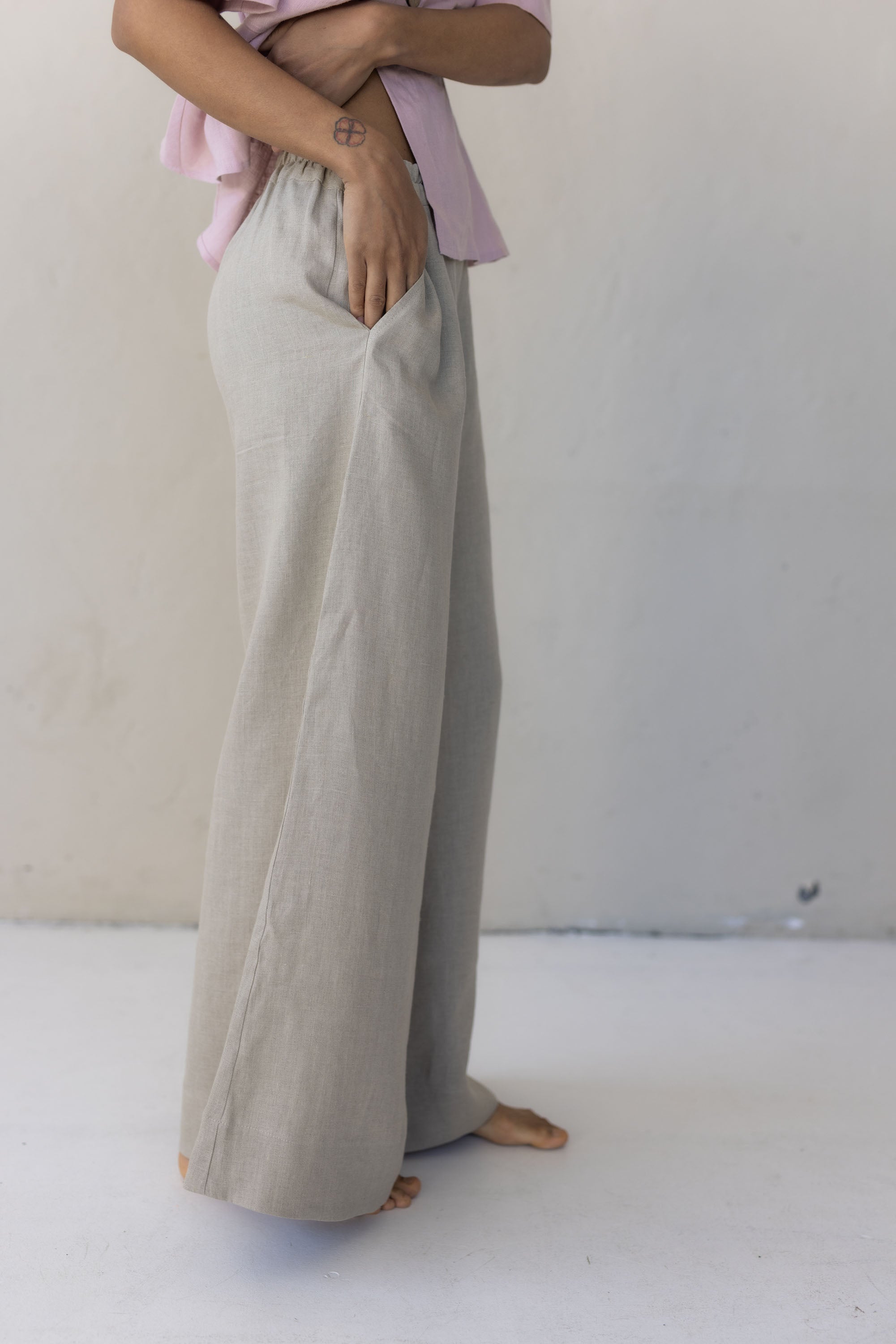 Laumė linen Linen Bottoms Hazel pantalon en lin blanc crème