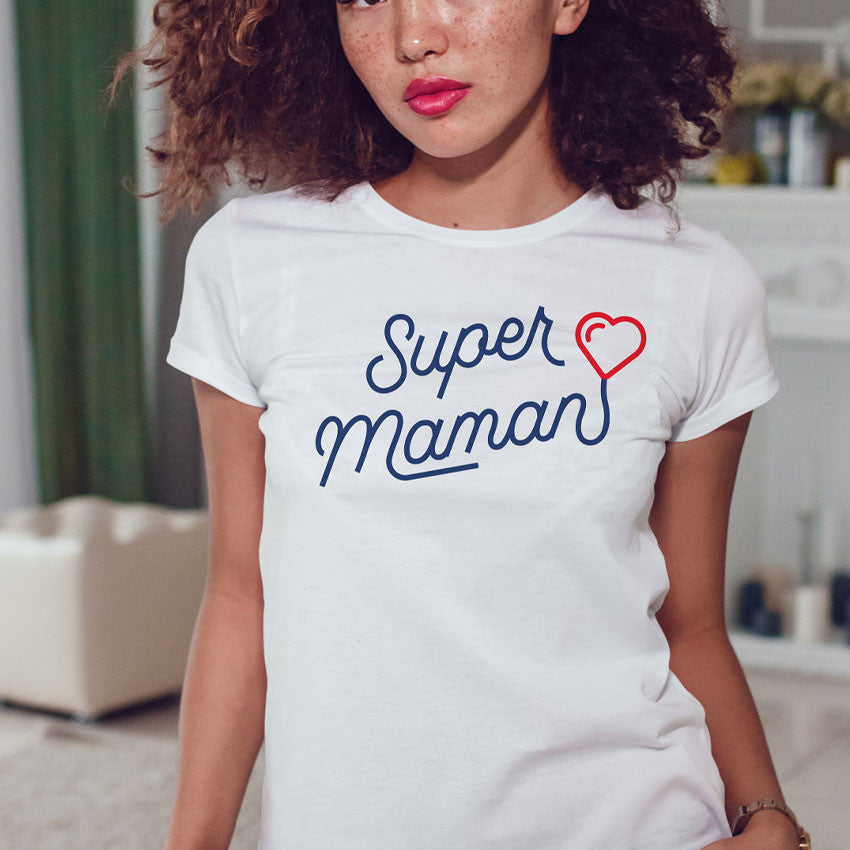 Juste Un T-shirt T-shirts Imprimés T-shirt imprimé Femme Super maman gris chiné