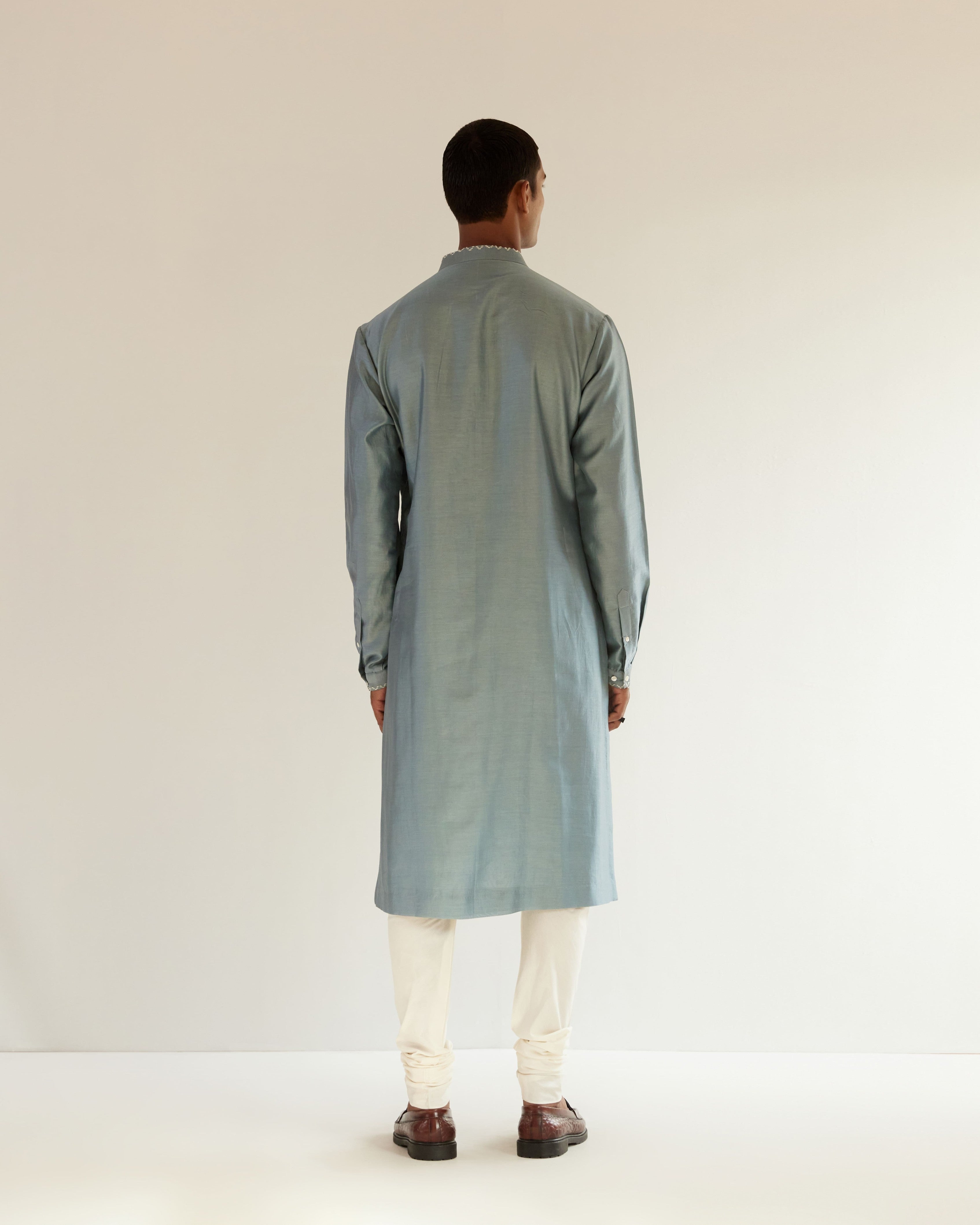 COUNTRYMADE Kurtas Camo-Block Yoke Embroidery Kurta Set kurta bleu poudré