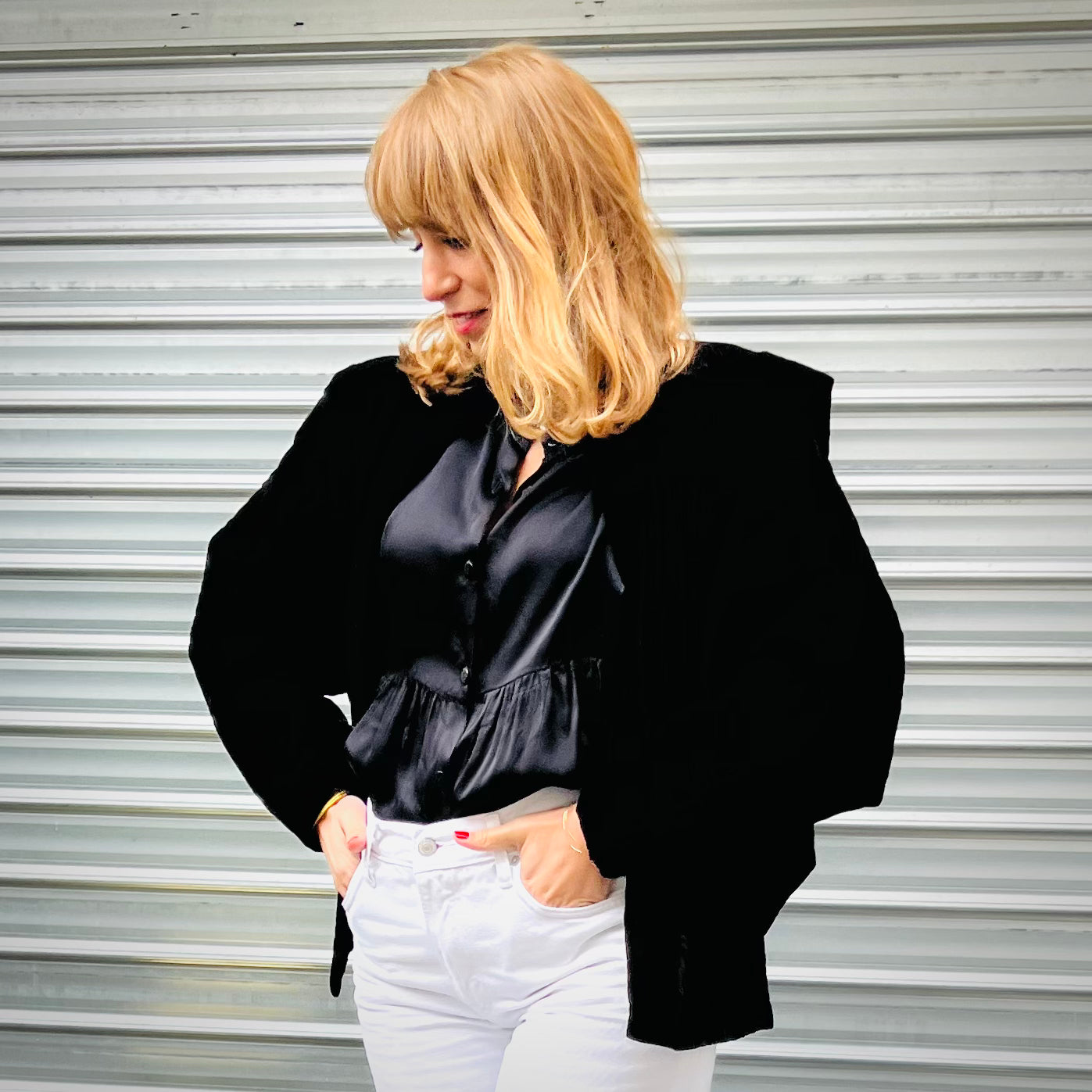 PANTRUCHE Chemises Blouse NINA noir blouse manches ballon en satin