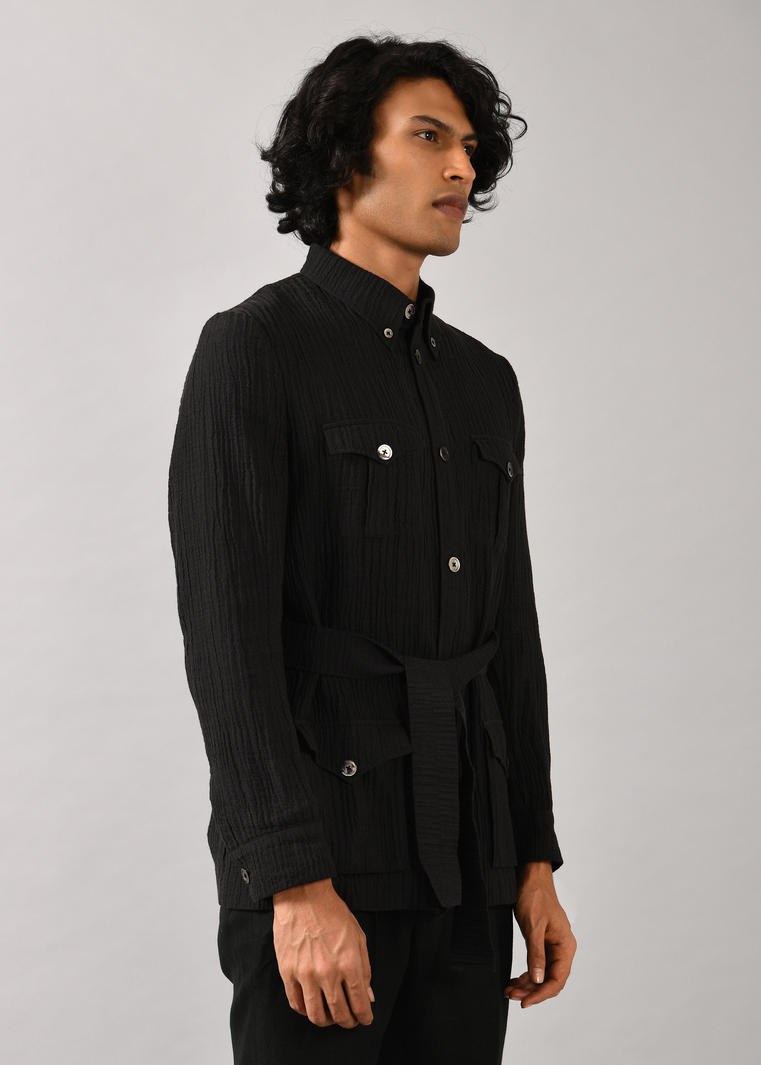 COUNTRYMADE Jackets Uniform Safari Jacket veste noire en lin coton