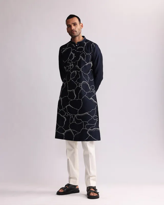 COUNTRYMADE Kurtas NORMANDY PLACEMENT KURTA SET kurta bleu marine brodé