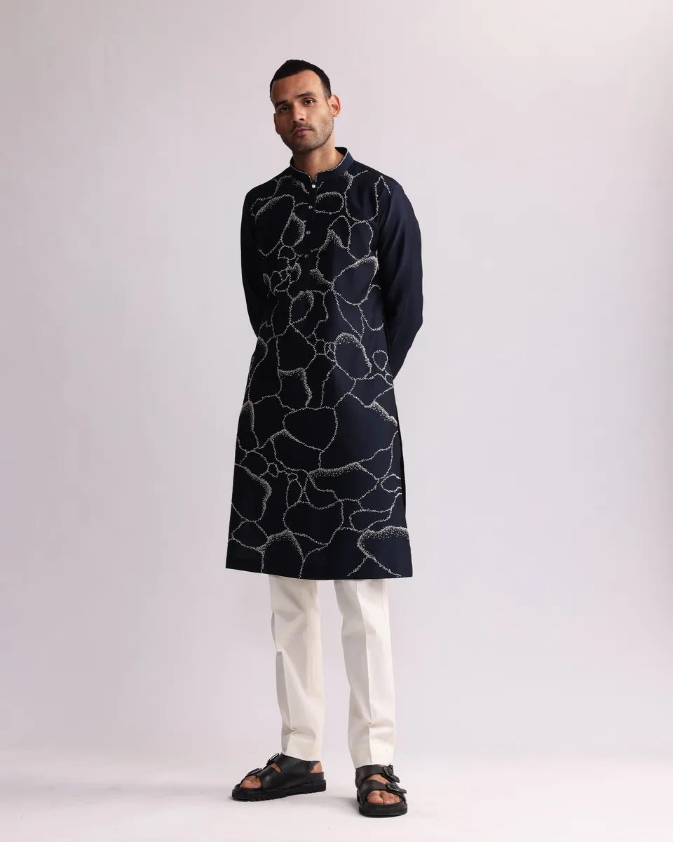 COUNTRYMADE Kurtas NORMANDY PLACEMENT KURTA SET kurta bleu marine brodé