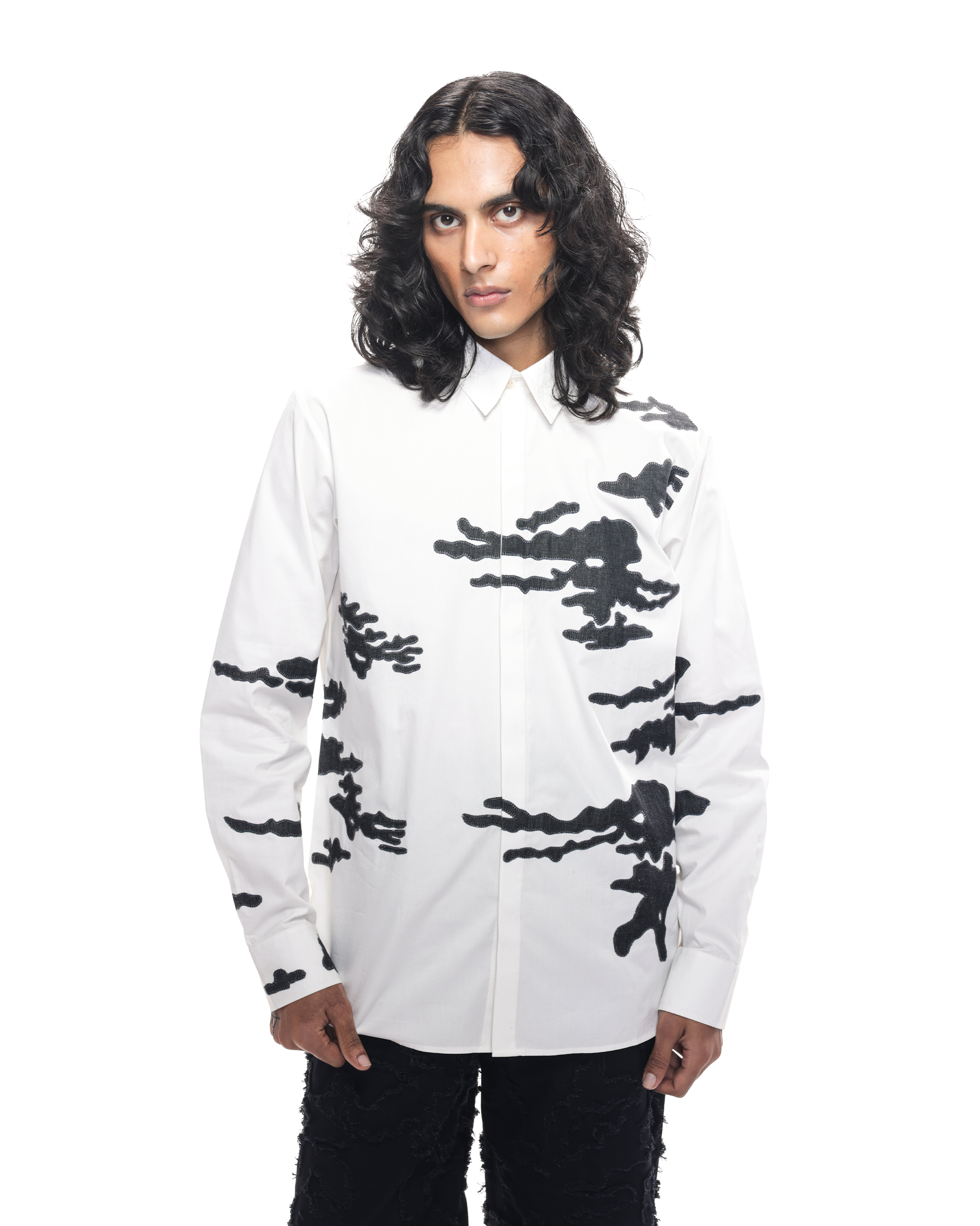 COUNTRYMADE Shirts Burnt Camo Appliqué Shirt, chemise en coton