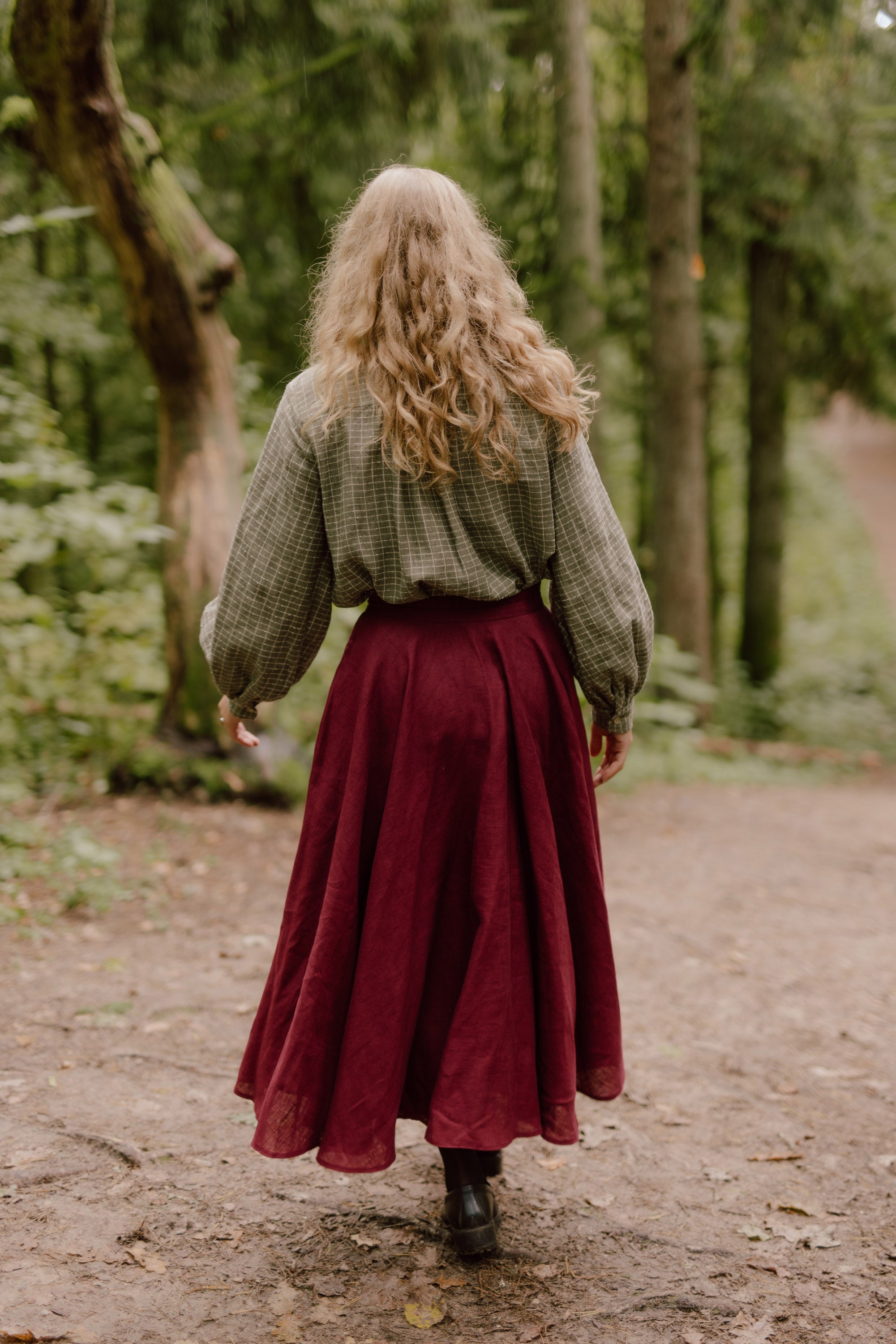 Laumė linen Linen Bottoms Saulė jupe cercle en lin vert forêt