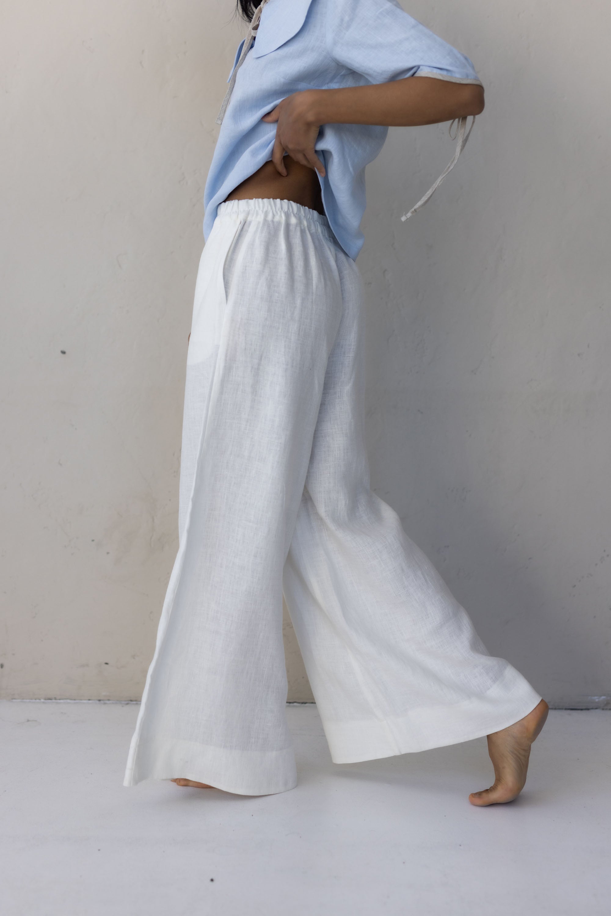 Laumė linen Linen Bottoms Hazel pantalon en lin blanc crème