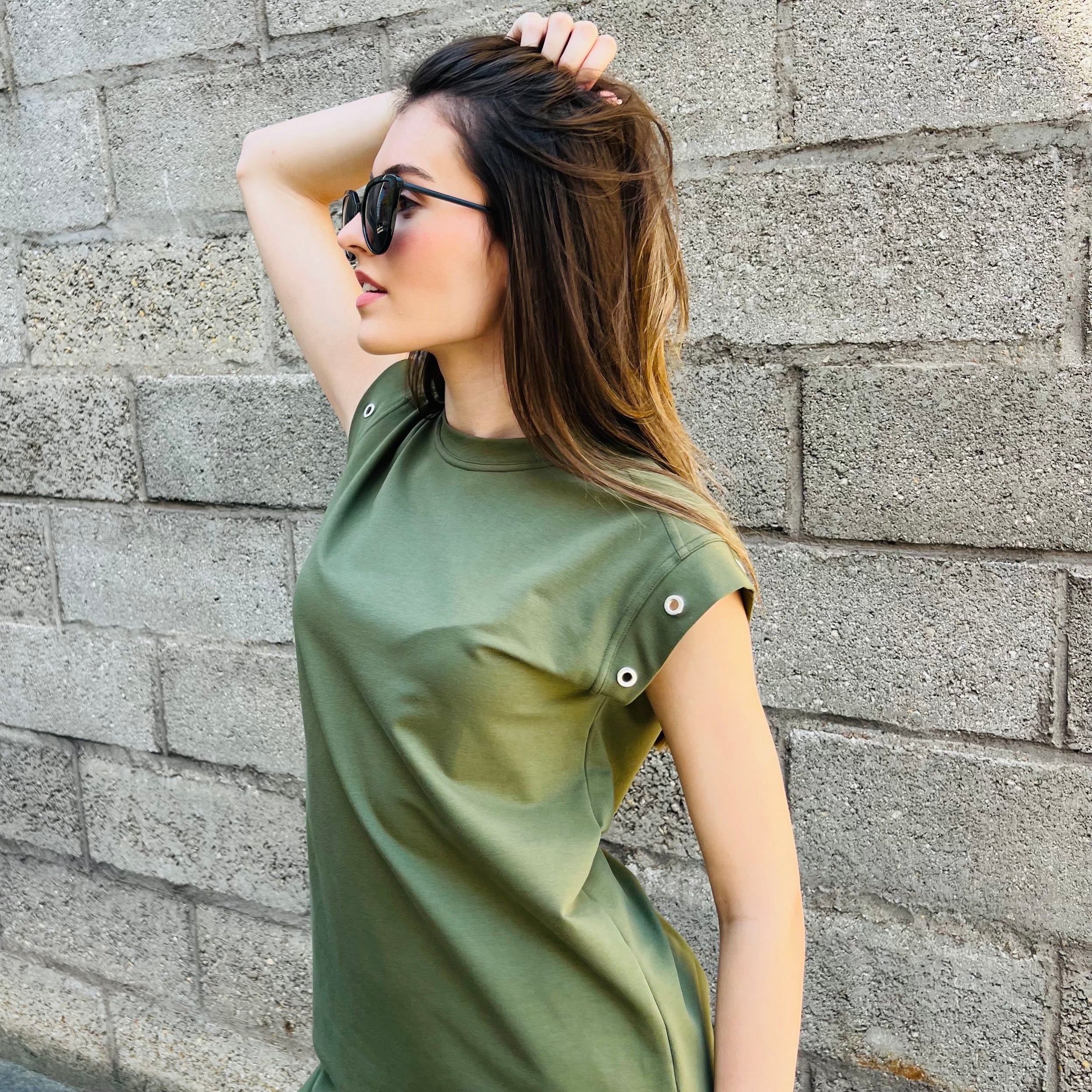 PANTRUCHE Robes Robe longue LOU kaki en coton à œillets