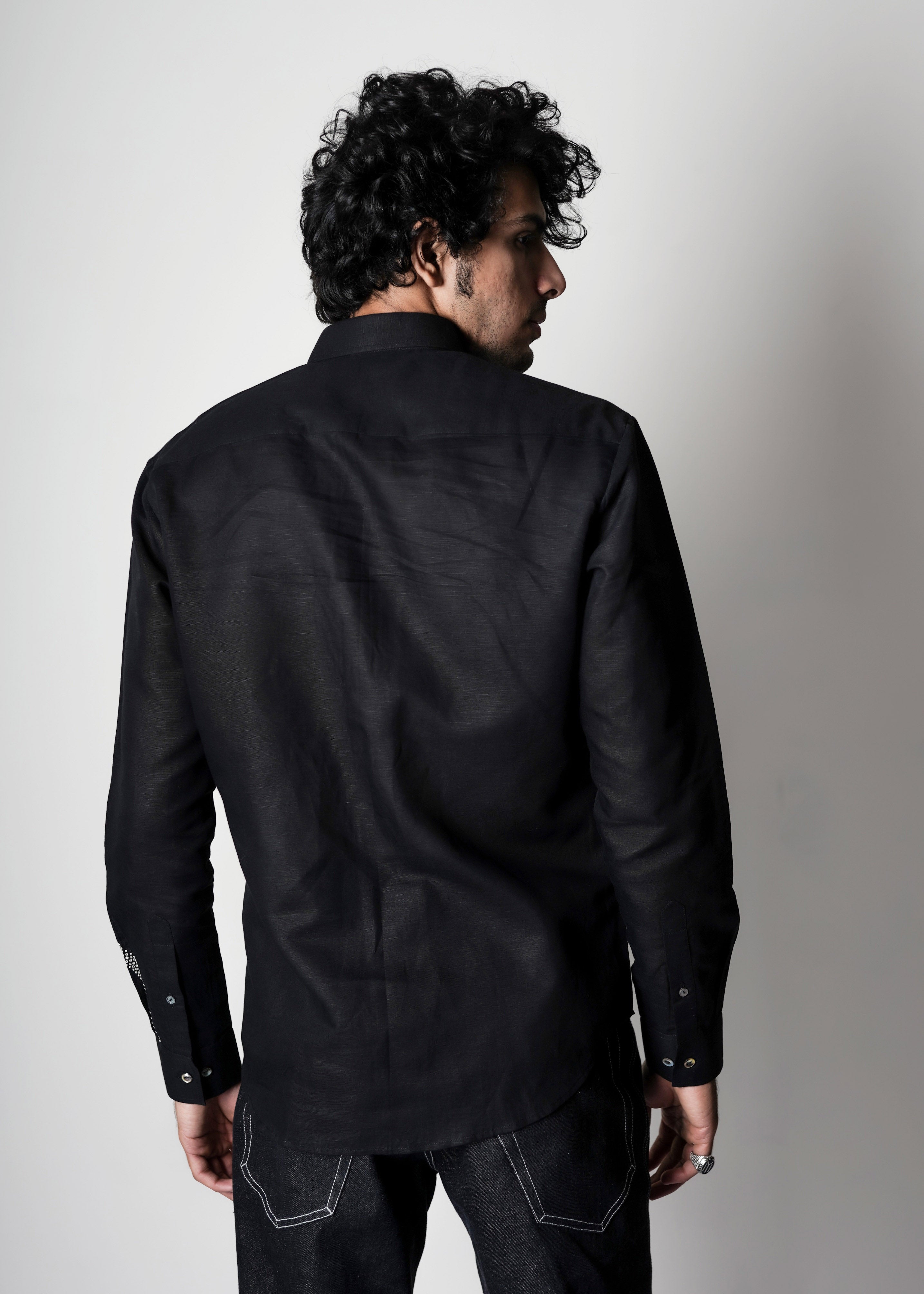 COUNTRYMADE Shirts Coil Hand Embroidered Shirt en lin noir